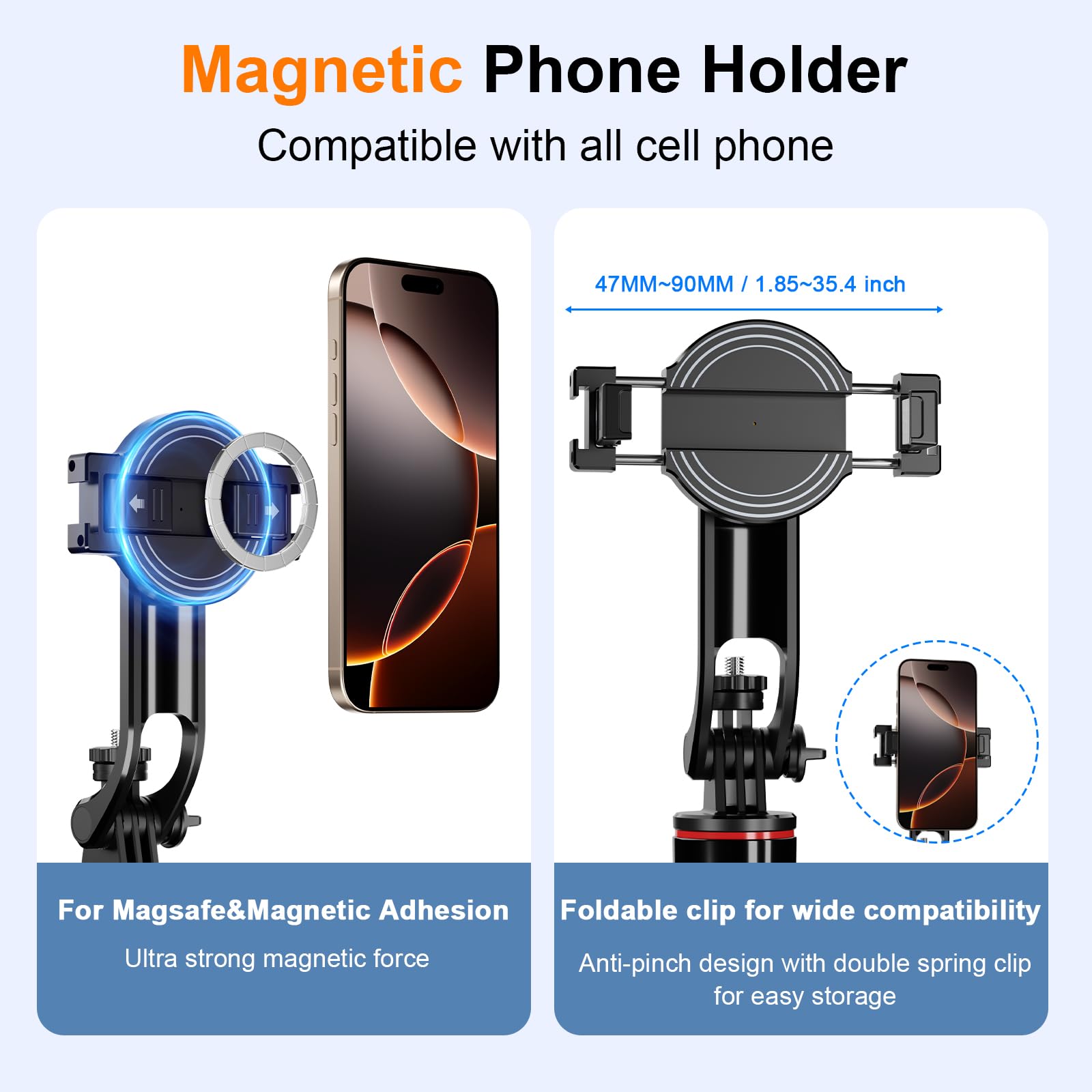 Yoovei Magnetic Selfie Stick Tripod With Wireless Remote,All-In-One Phone Tripod Extendable Phone Stand For Magsafe,Stand Compatible With Iphone Android And All Cell Phones