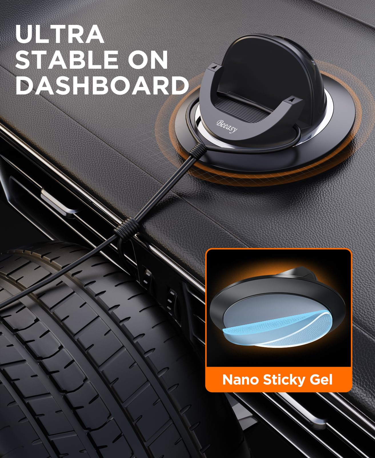 Beeasy Dashboard Cell Phone Holder For Your Car, Car Phone Holder With 360°Rotatable Silicone Non-Slip, Universal Car Phone Mount For Iphone 16/15/14,Samsung S24,Google Pixel 9,All Smartphones And Gps