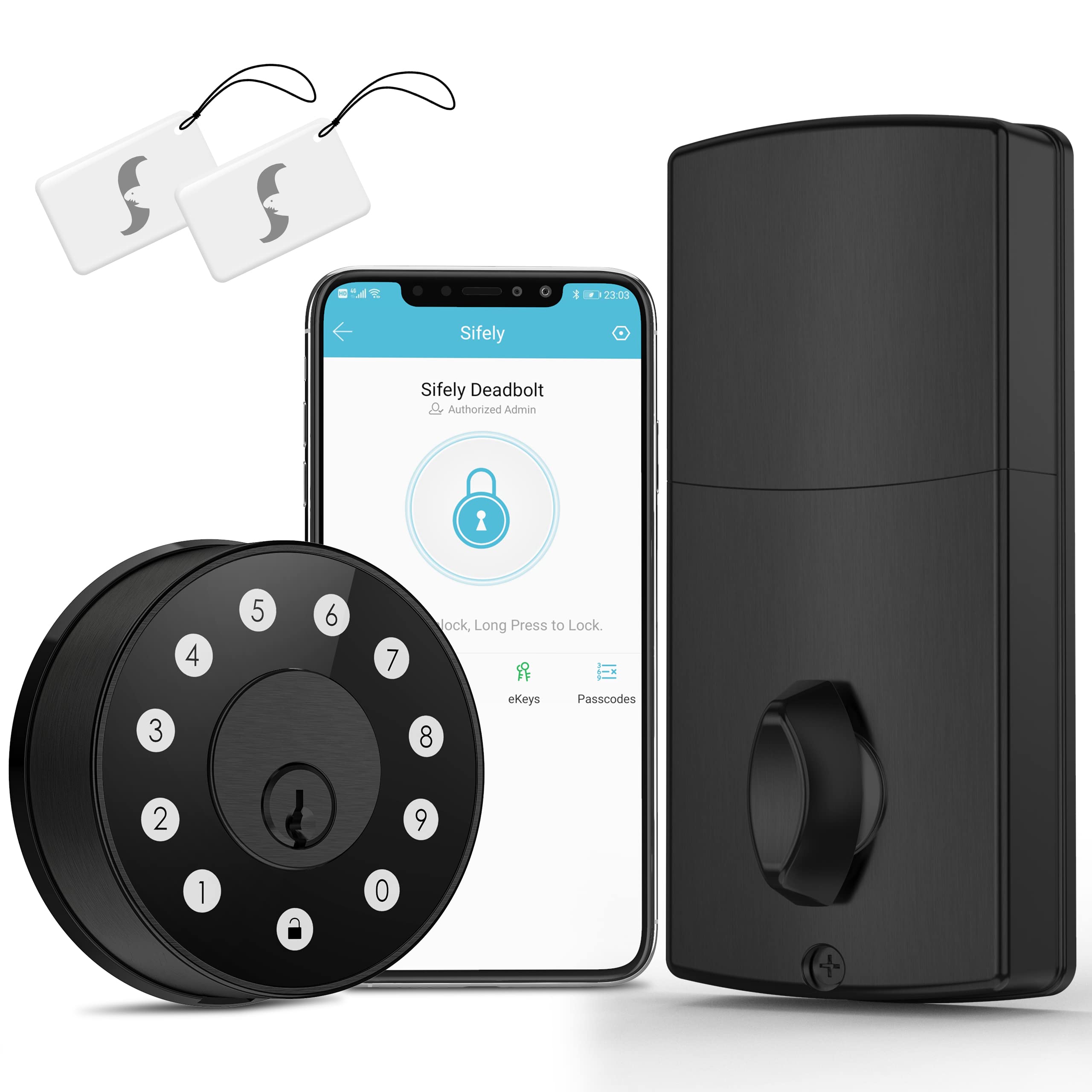 Sifely Keyless Deadbolt Smart Door Lock: Digital Keyless Entry Door Lock For Front Door, Code & Fob Access, App Control, Auto Lock, Easy To Install (Black)
