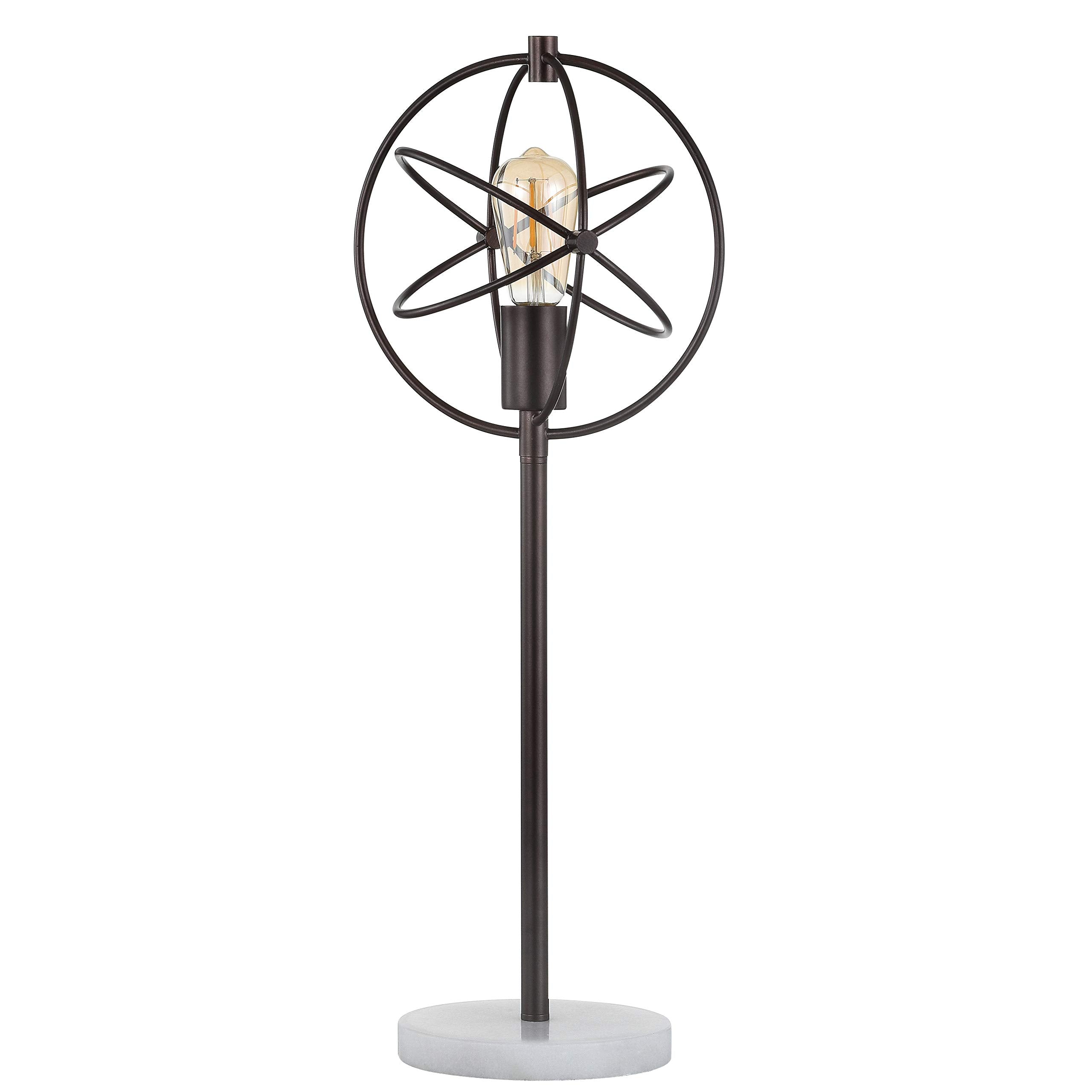 Jonathan Y Jyl1091A Atomic Caged 26.5" Edison Bulb Metal/Marble Modern Led Table Lamp Rustic Industrial Bedside Desk Nightstand Lamp For Bedroom Living Room Office College, Oil Rubbed Bronze/White