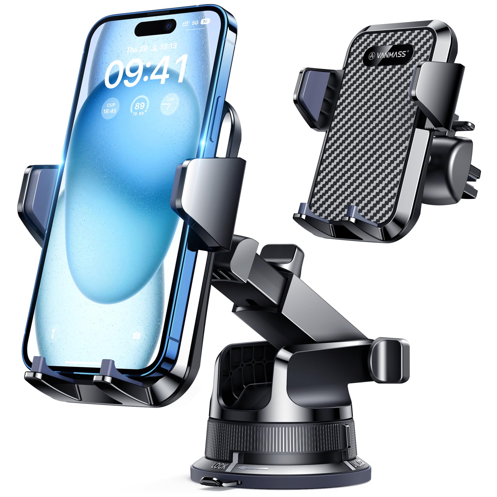 Vanmass [  Phone Holders For Your Car [Super Suction Cup] Cell Phone Mount Car Dashboard Window Vent Desk Fit For Iphone 16 Pro Max 15 14 Universal Hands Automobile Vehicle Cradle