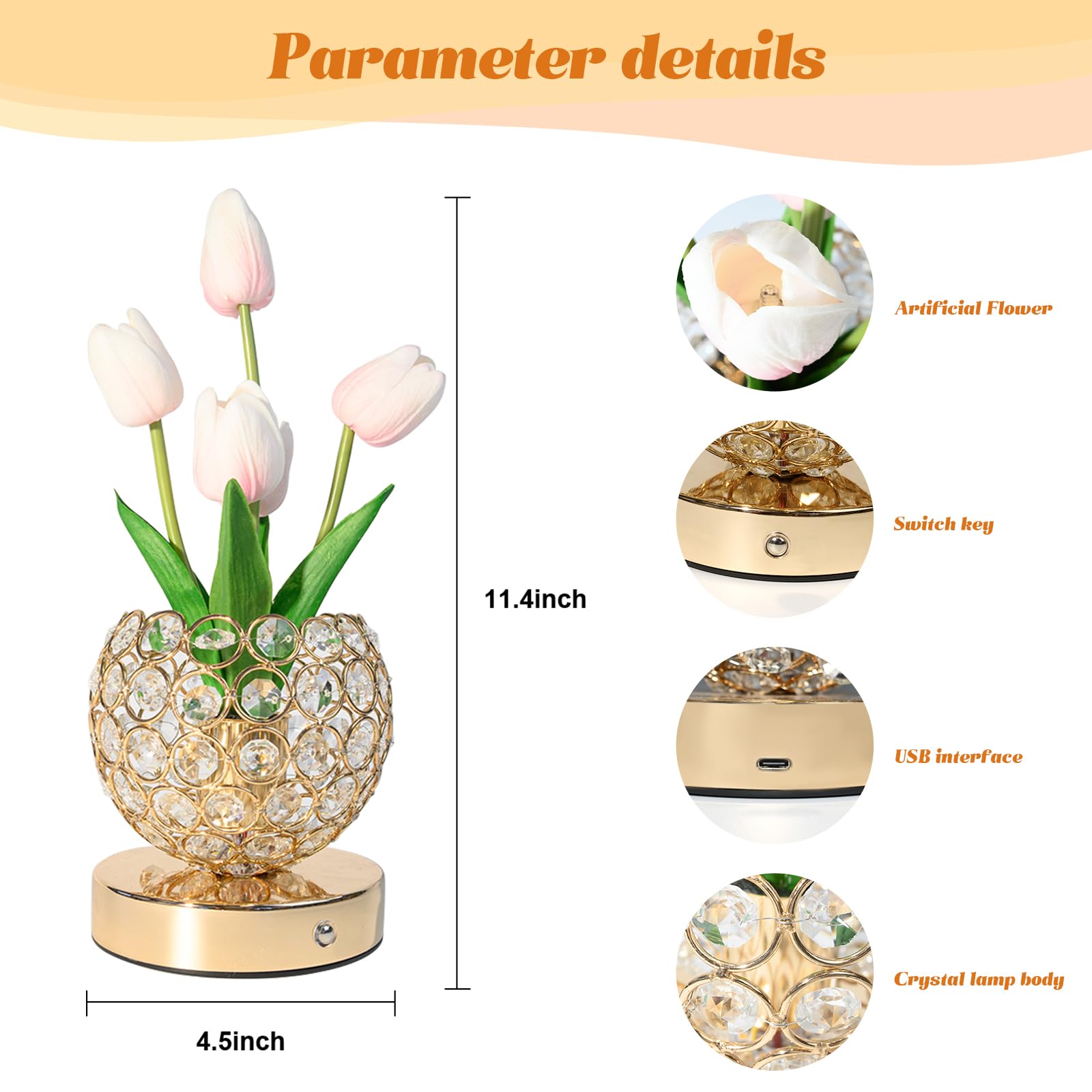 Lumsoloire Tulip Flower Lamp,Rechargeable Cordless Touch Table Lamp,3-Colour Infinitely Dimming Battery Powered Small Night Light,Festival Restaurant Bedroom Bar Coffee Shop Birthday For Women Mom (Pink)