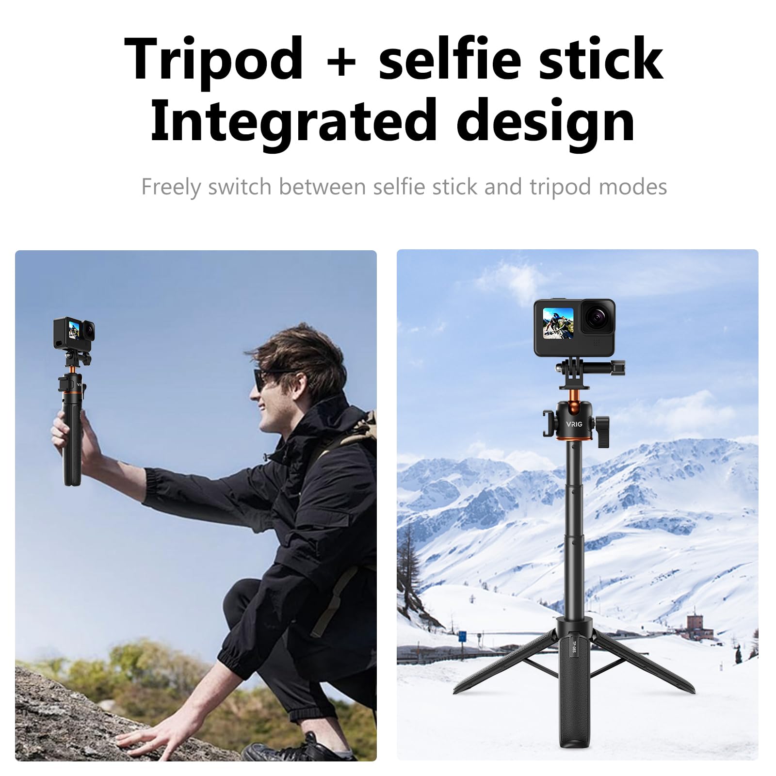 Vrig Select Vrig 21" Extendable Selfie Stick Tripod For Gopro With 360° Ballhead, Portable Vlog Selife Stick Tripod Stand For Dji Osmo Action 5Pro/4/3,Gopro Max Hero 13 12 11 10 9 8 7 6 5/Insta 360 Ace Pro