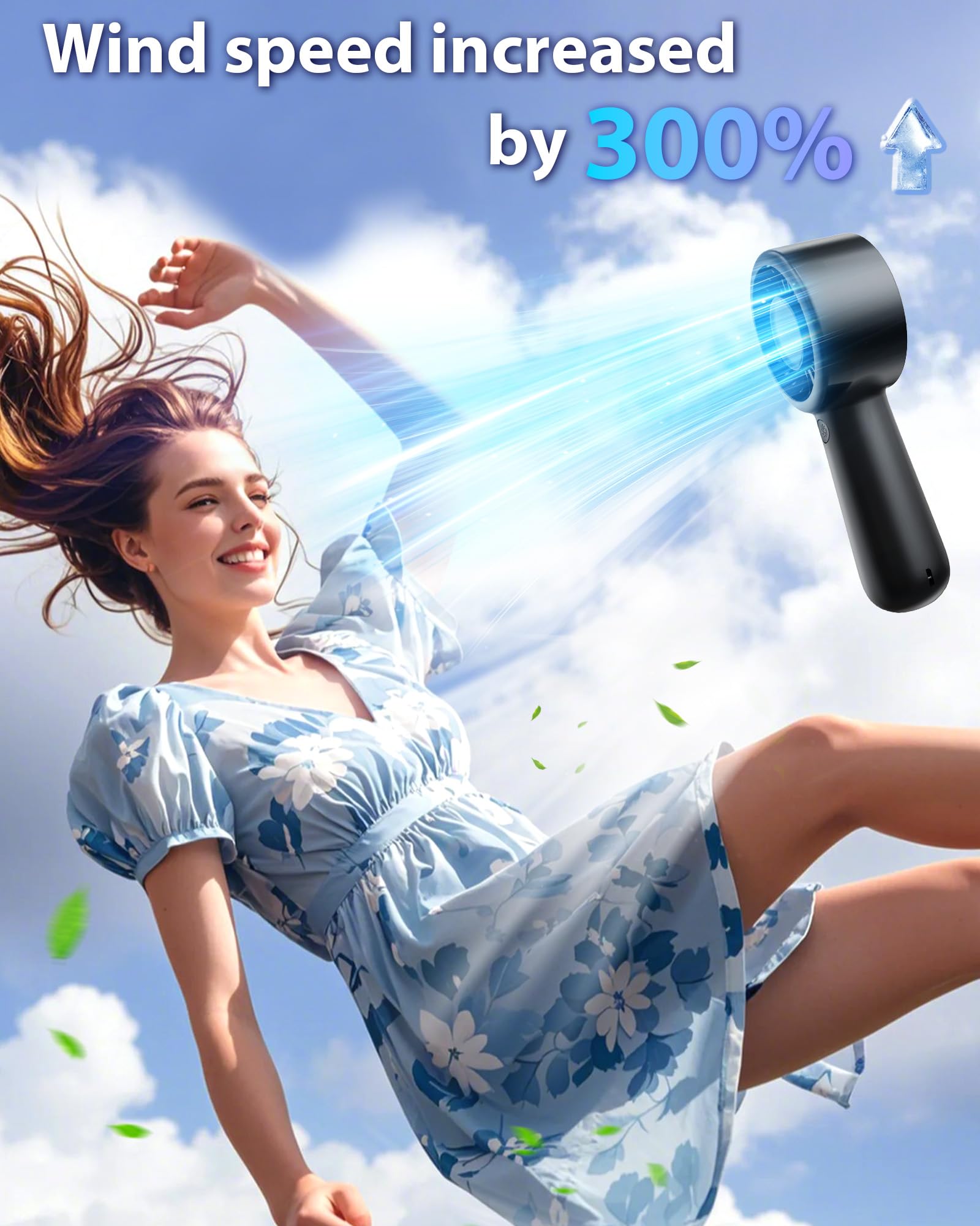 Portable Handheld Fan - Personal Hand Held Turbo Fan, Usb-C Rechargeable Battery, 5-Speed Settings