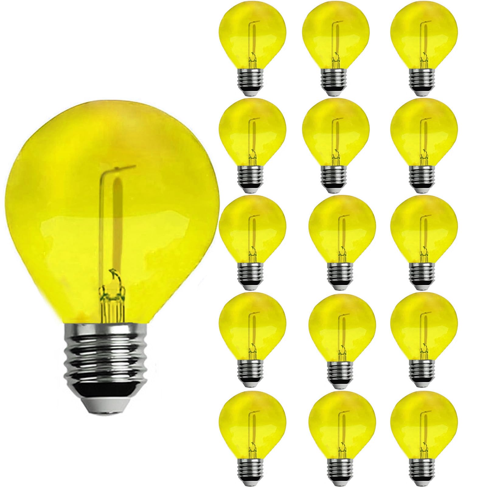 Juzizjmefod G40 Light Bulbs Replacement Yellow 1W Shatterproof Plastic Led Globe Bulbs G40 Led String Lights Replacement Bulb E12/C7 Candelabra Base For Indoor Outdoor Patio String Lights,15 Pack(Yellow)