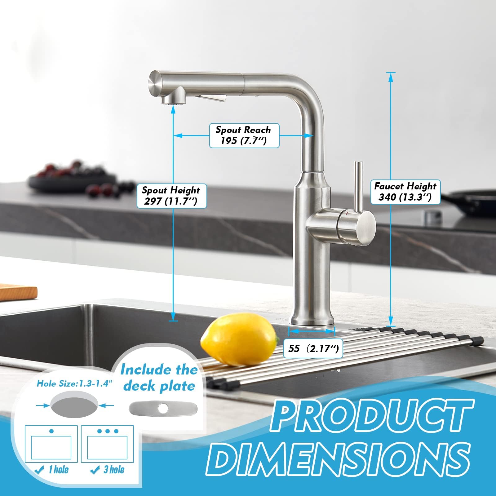 Crea Kitchen Faucets With Pull Down Sprayer, Bar Sink Faucet Brushed Nickel With Magnetic Docking, Commercial Modern Faucet Rv Kitchen Sink Faucet