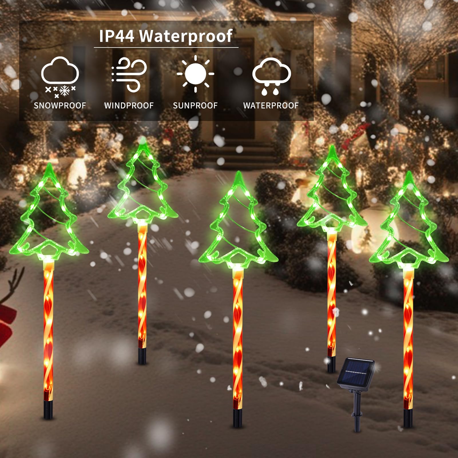 Brightdeck Solar Christmas Pathway Lights Outdoor Decorations, 8 Modes Xmas Tree Candy Lights Waterproof Led Garden Stake Lights For Walkway Yard Lawn Porch Holiday Decor 5-Pack