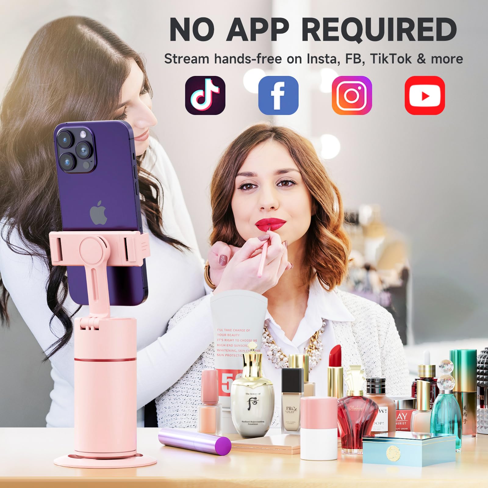 Deltahvac Auto Face Tracking Tripod - 360° Rotation Auto Tracking Phone Holder,No App, Phone Camera Mount With Remote And Gesture Control, Rechargeable Smart Shooting Holder For Video Recording