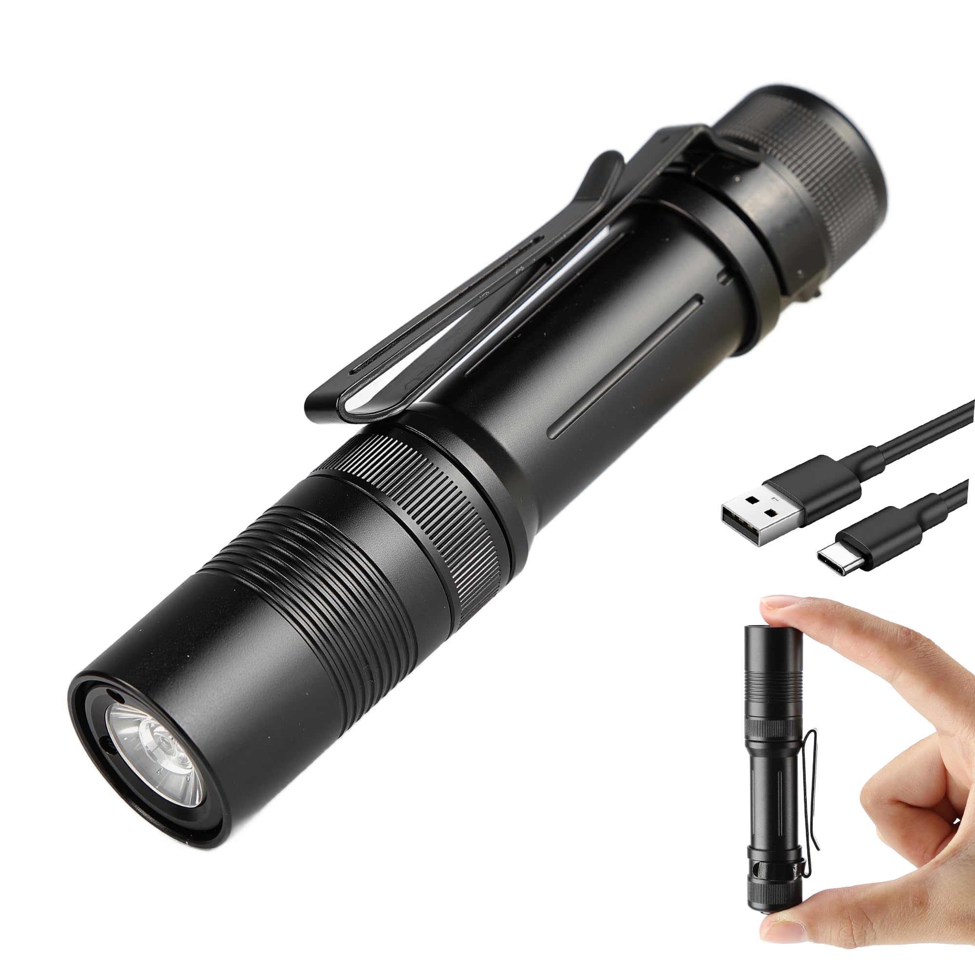 Sparkleing 500 Lumen Small Led Pocket Flashlight Usb C Battery Powered, Bright Mini Flashlights 1 Pack, Edc Flashlight Rechargeable, Compact Tiny Hat Clip On Flashlights For Night Dog Walking Camping Outdoor