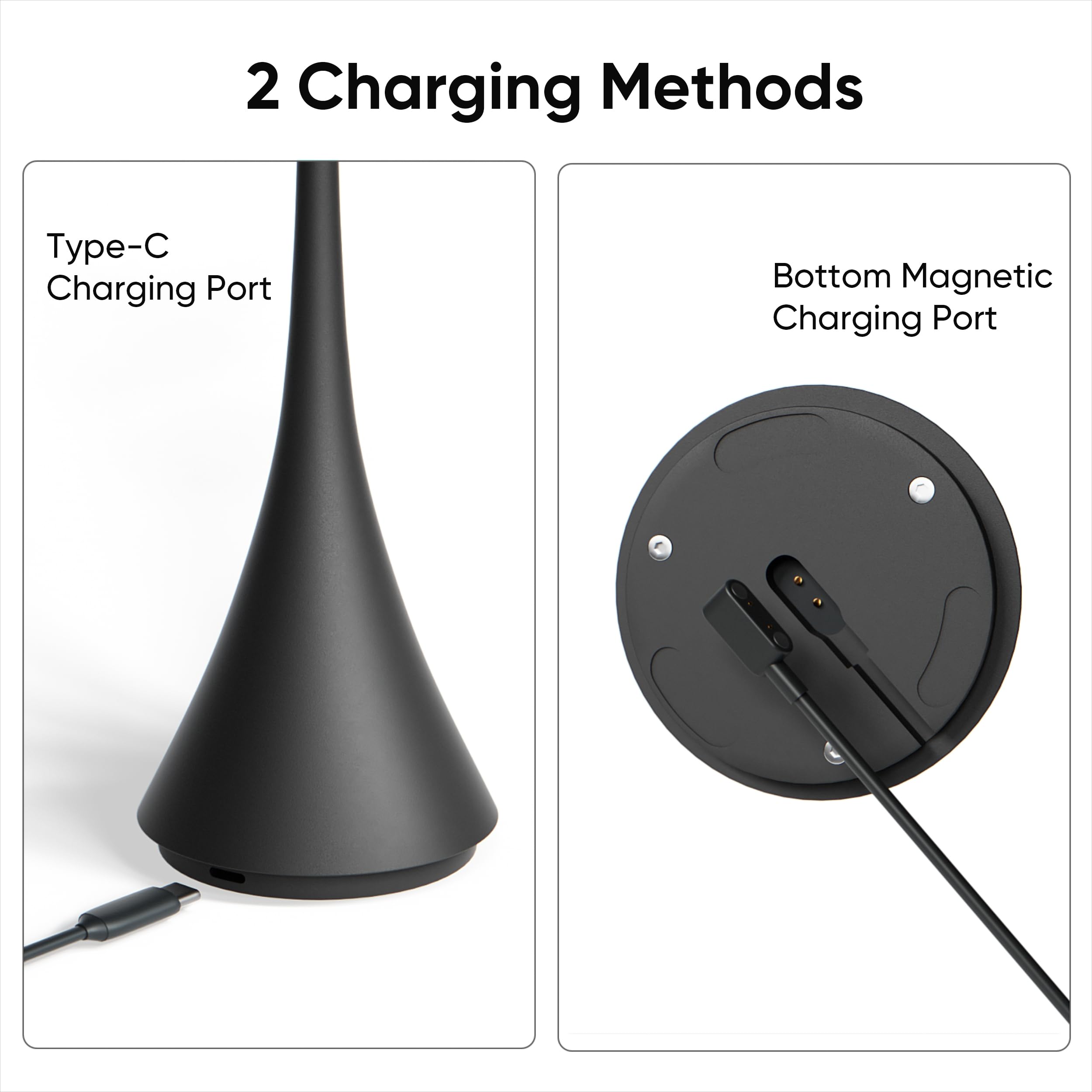 Brightower Table Lamp Wireless Dimmable Led Battery Table Light, Magnetic Rechargeable Warm White (2700K-6500K) Aluminum Outdoor Desk Lamp Ip54 Waterproof For Restaurant, Bedroom, Bar (Matte Black)