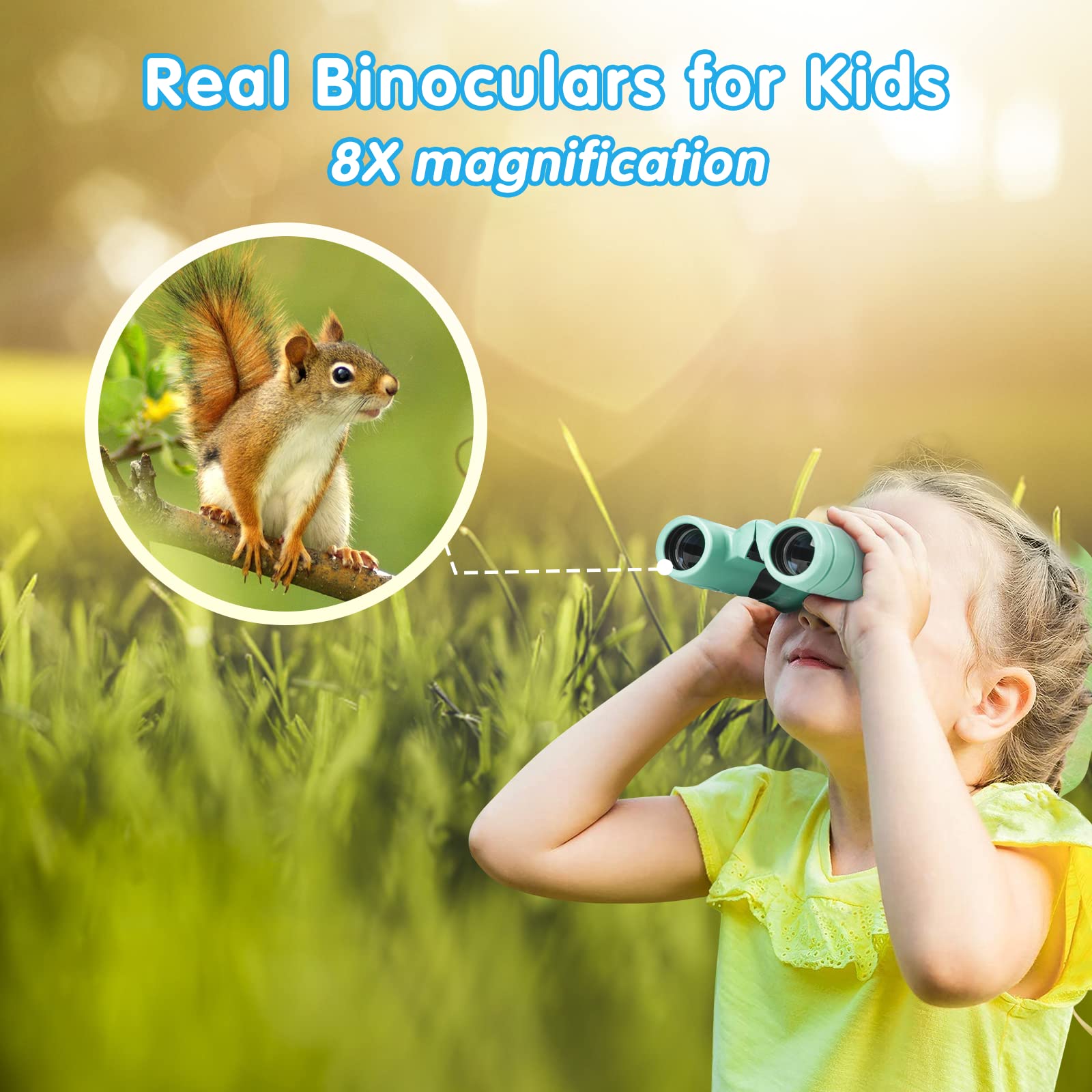Makino Binoculars For Kids,  For 3-12 Year Boys Girls, Compact Kids Binoculars 8X21 High-Resolution For Bird Watching, Camping, Exploration, Hiking, Hunting, Sports Events And Safari Park