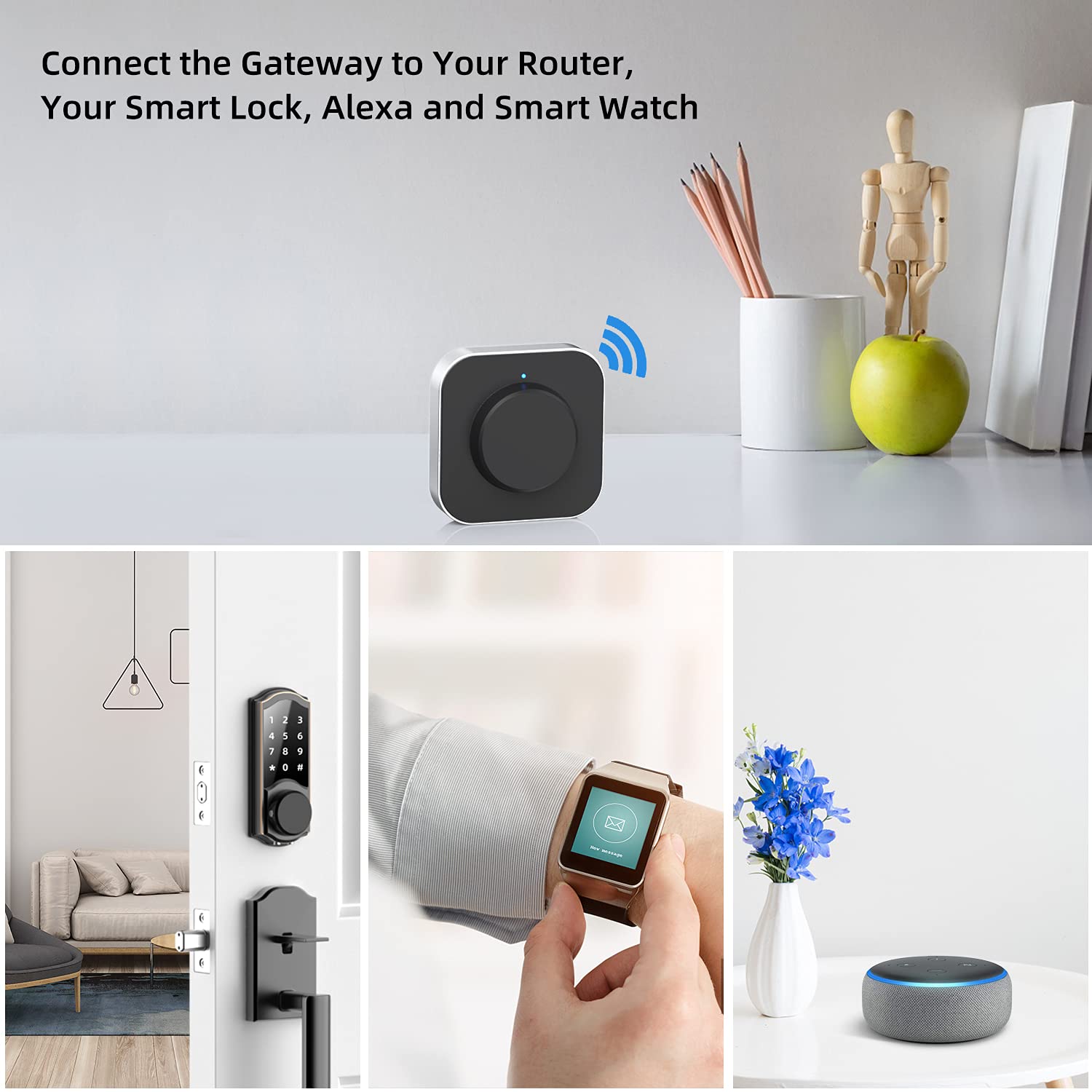 Smonet Smart Door Lock Wifi Gateway, Bluetooth Keyless Entry Electronic Door Lock Wi-Fi Bridge, Nextlock Smart Deadbolt Wifi Hub Work With Alexa