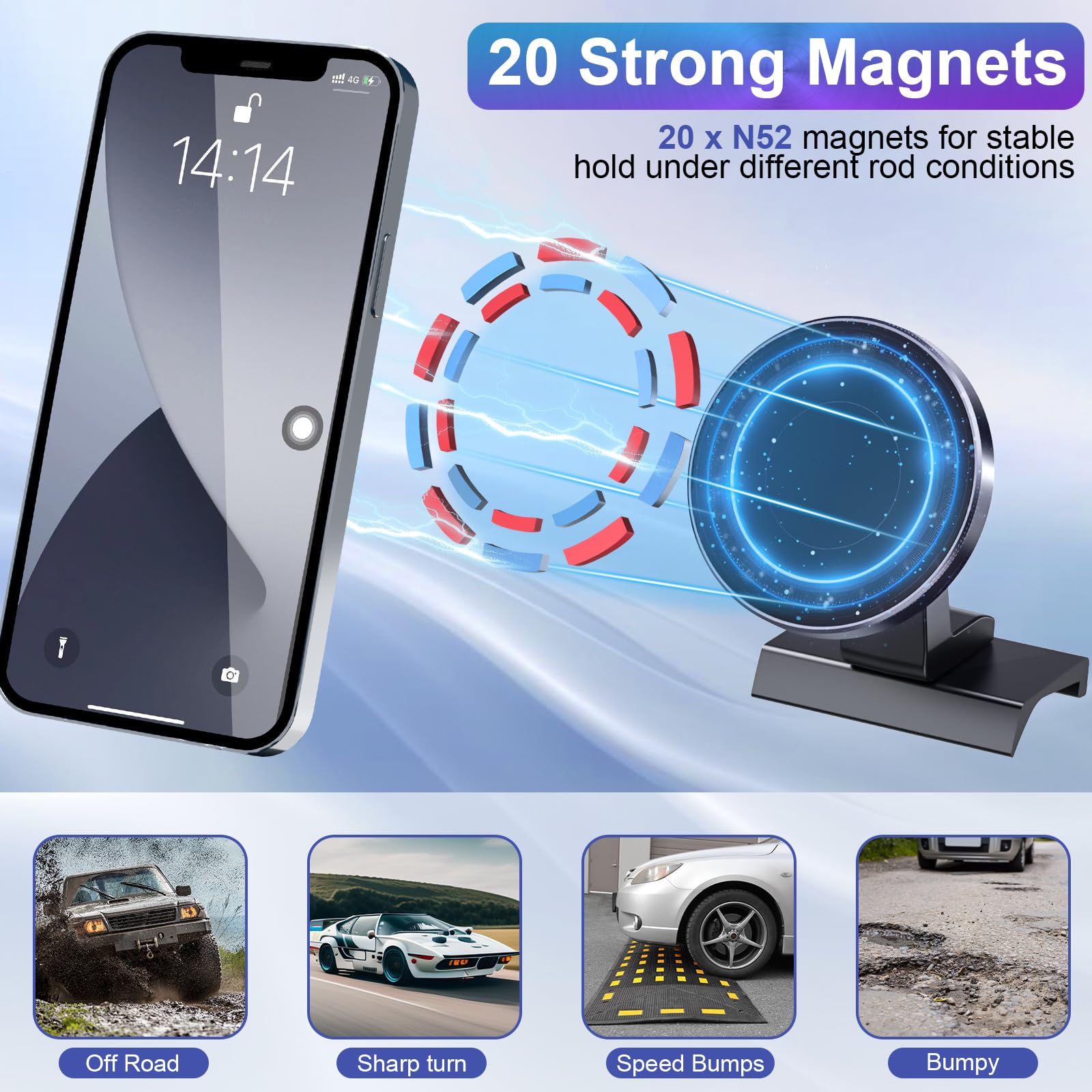 Kaishengyuan Magnetic Car Phone Holder For Toyota Tacoma 2016-, 3Rd Gen Tacoma Dashboard Clip Cell Phone Cradles Adjustable 20X Super Strong Magnet Phone Stand Phone Mount Fit For All Smartphone