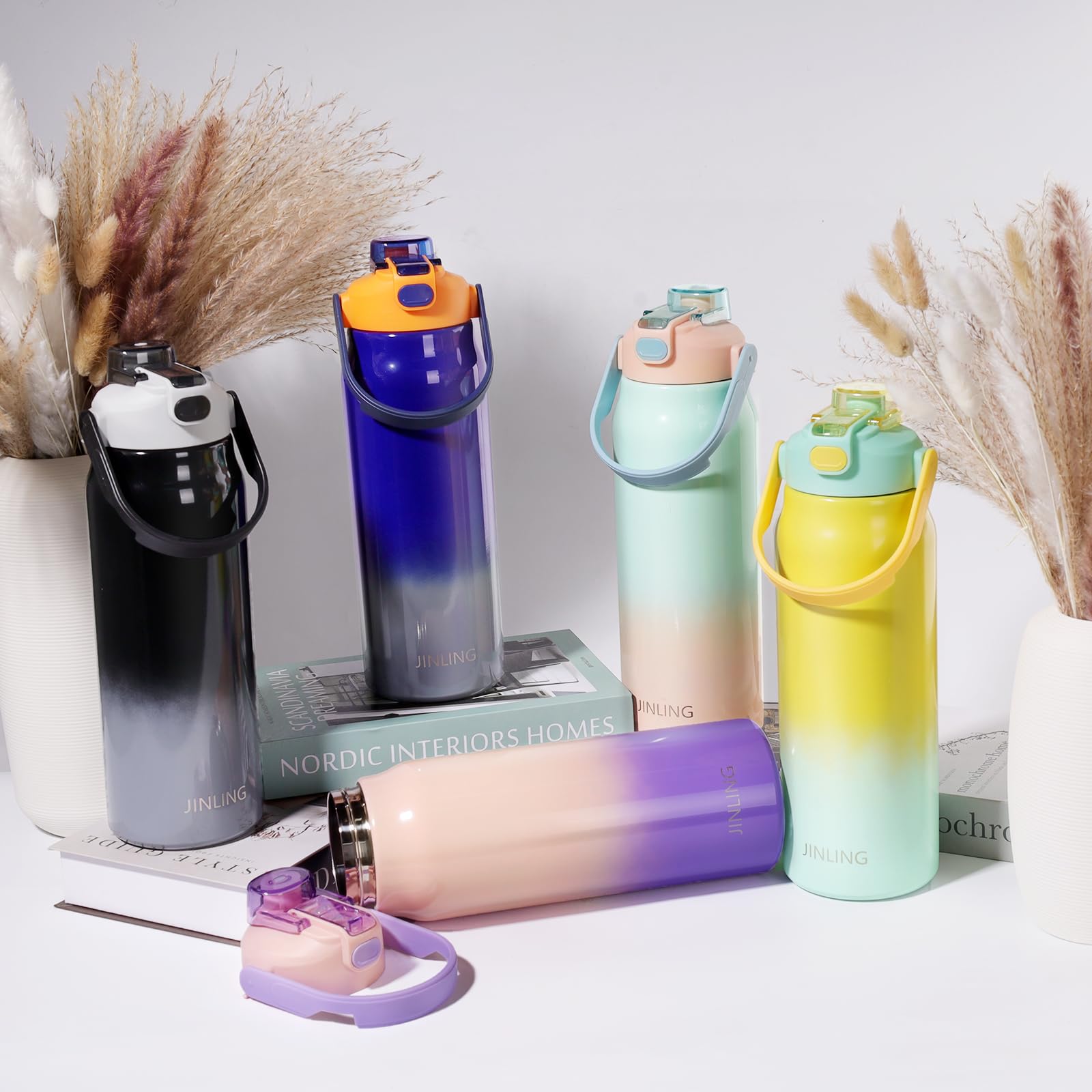 Insulated Water Bottle With Straw,Stainless Steel Flask For Sports And Travel,64Oz