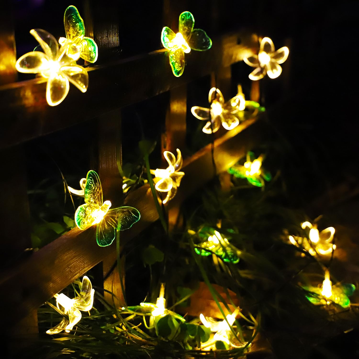 Curyidy Cherry Blossom Flower String Lights Butterfly Fairy Lights For Bedroom, 20Led Solar String Lights Floral Garland Cute Lights For Outdoor Decor, Wedding, Christmas Decorations (Warm White)