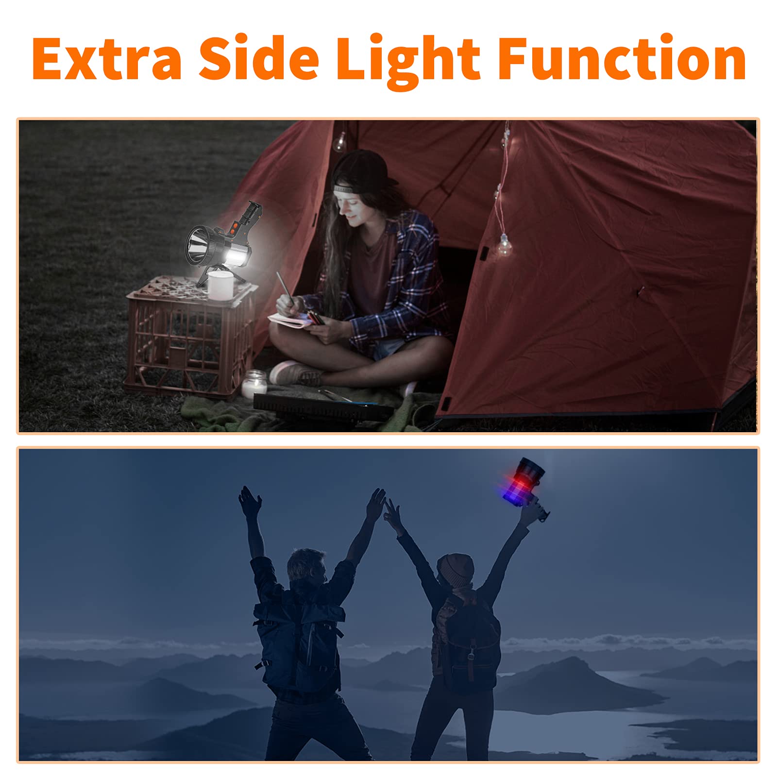 Vanvale Super Bright Rechargeable Spotlight,Handheld Rechargeable Led Flashlight Ultra-Long Standby Lightweight Tactical Searchlight With Usb Output Aluminium Alloy Golden Camping Light (White Light)