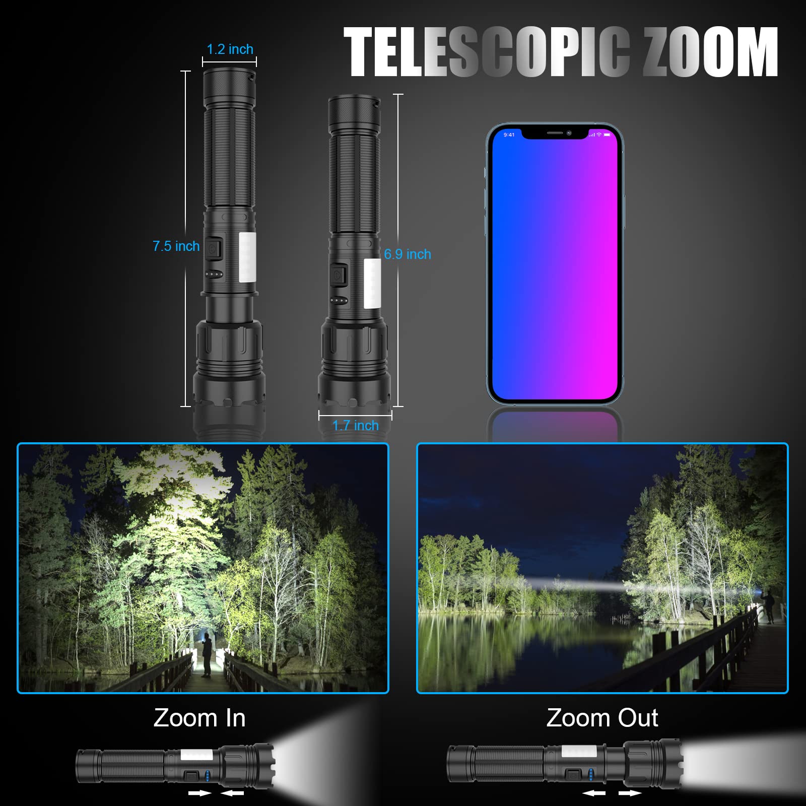 Morezra Magnetic Flashlight Rechargeable 10000 High Lumens, Super Bright Magnetic Base Led Pocket Flash Light With Cob Light, Type-C, 7 Modes, Zoomable, Ipx6 Waterproof Best Tactical Flashlights For Camping