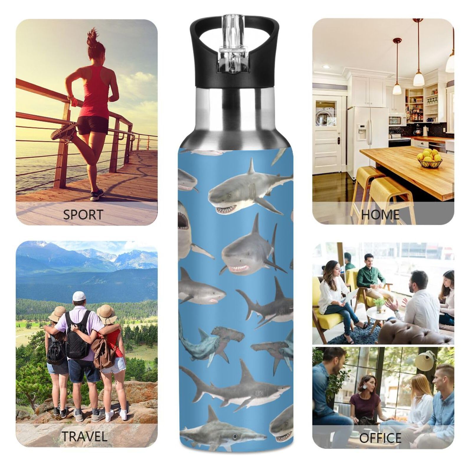 Shark Hammerhead Shark Stainless Steel Water Bottle With Straw Lid - 20 Oz Sports Insulated Water