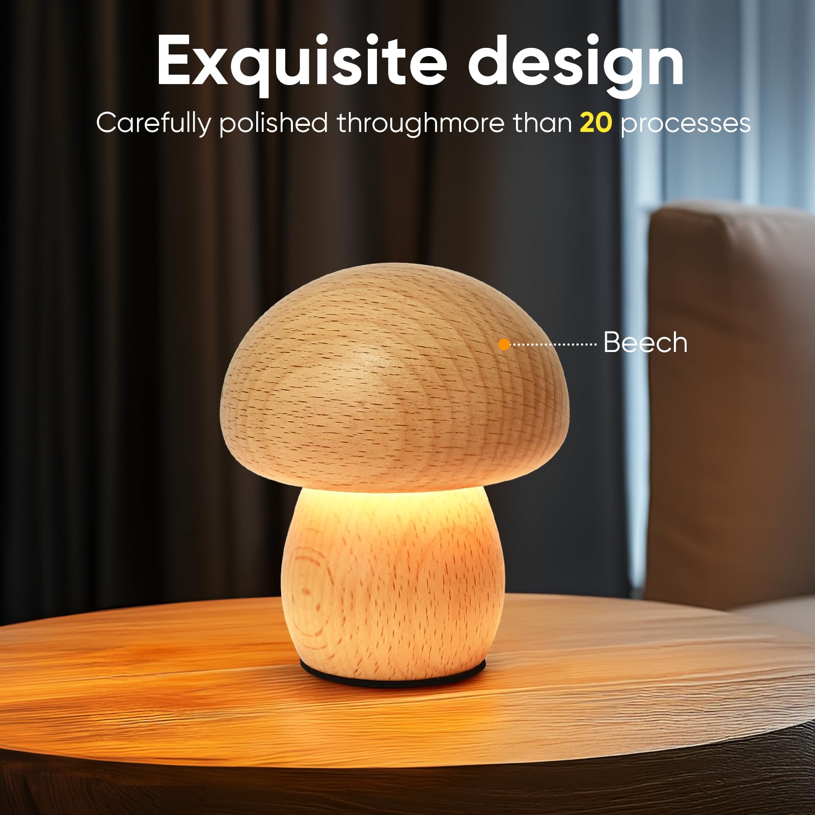 Lonrisway Led Creative Mushroom Table Lamp, Wood Desk Lamp, Bedroom Bedside Night Light, Dimmable Led Lighting, Creative Home Decor Table Lamp, Unique House Warm
