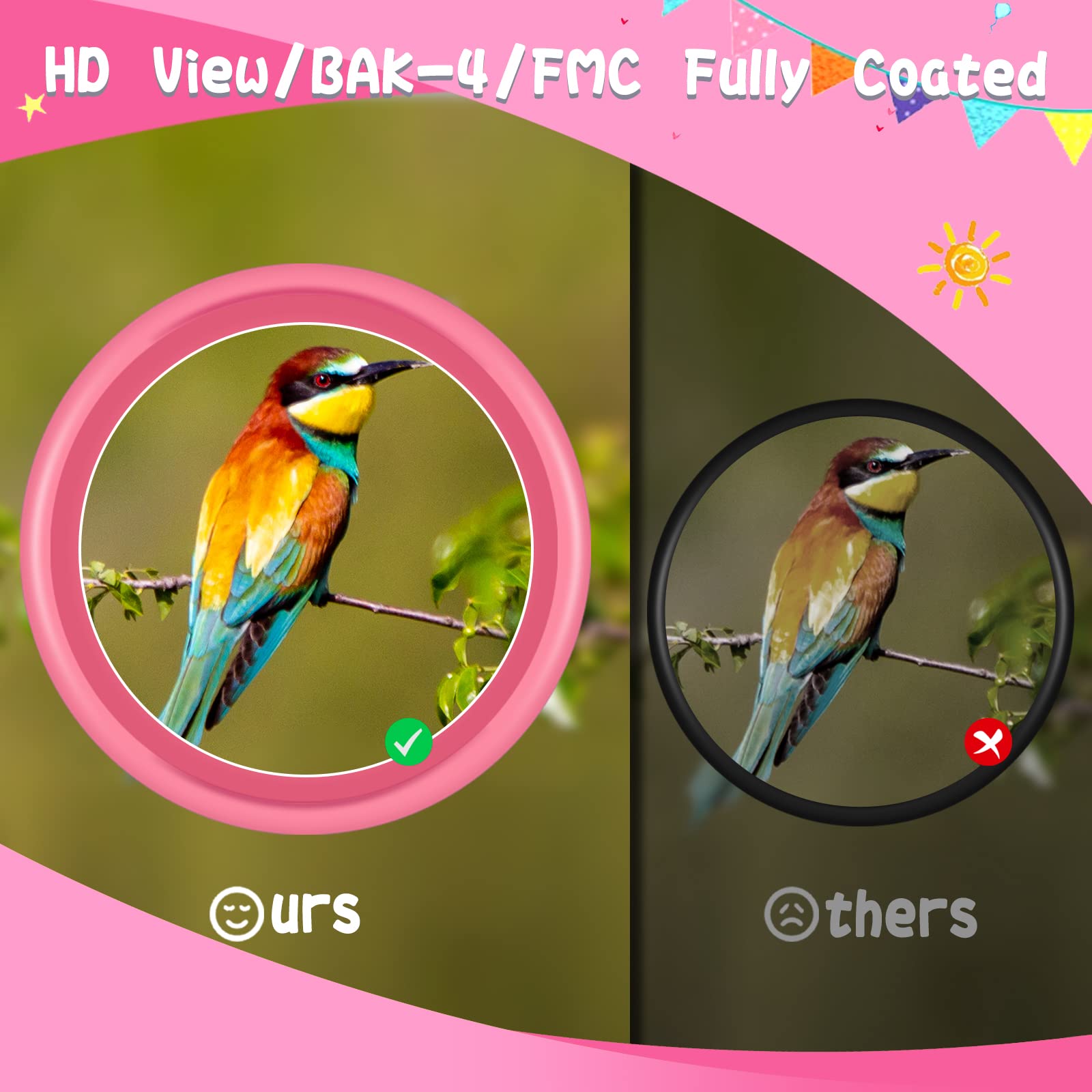 Dazftiey 8X21 High Resolution Binoculars For Kids - Shockproof, Lightweight, Compact For Boys And Girls 3-12 Years - Bird Watching, Camping, Hiking (Pink)