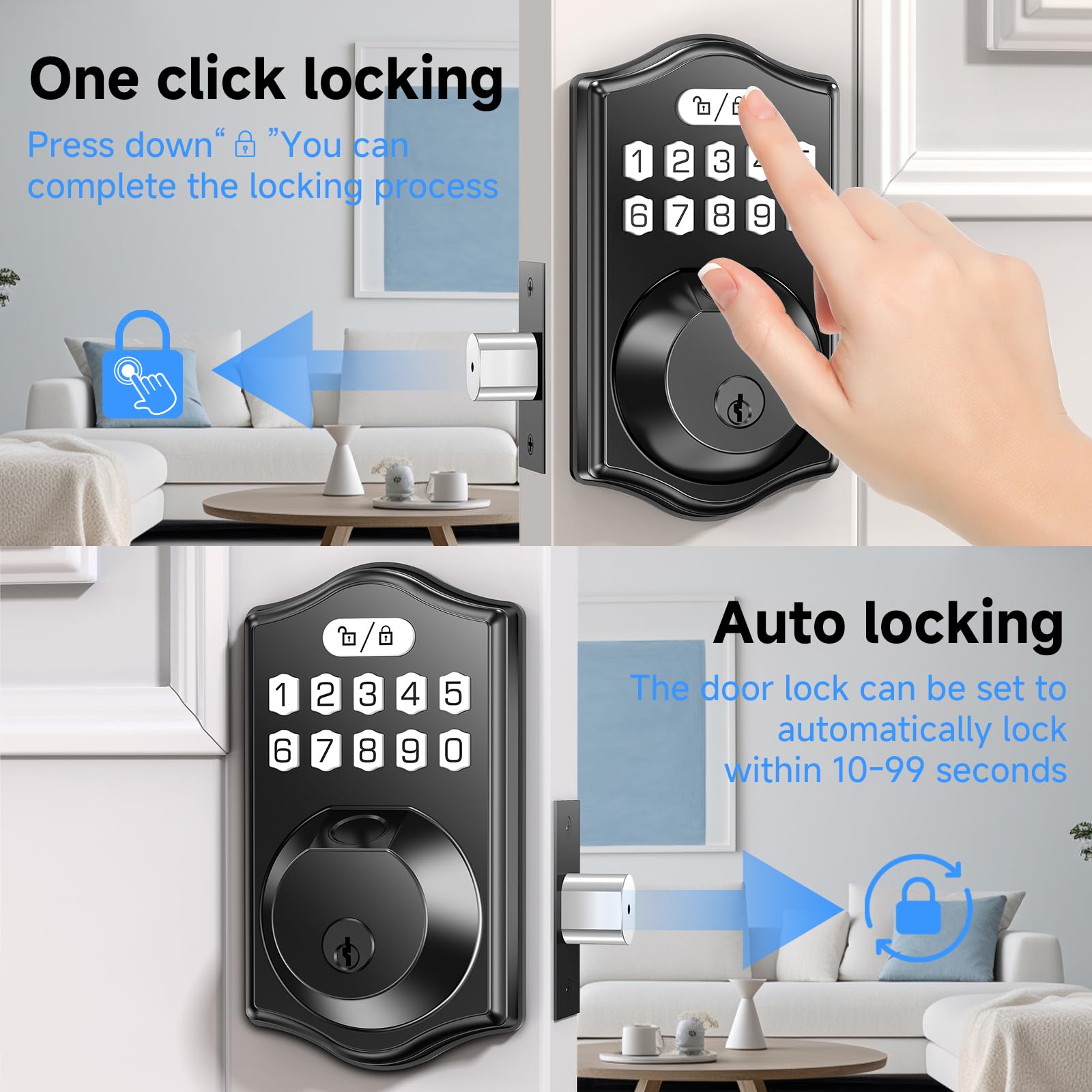 Kxzcctie Keyless Entry Door Lock Deadbolt With Handle Set-Front Smart Door Locks For Front Door-With 2 Lever Handles-Electronic Keypad Code Deadbolt,Fingerprint Door Lock-Auto Lock(Black)