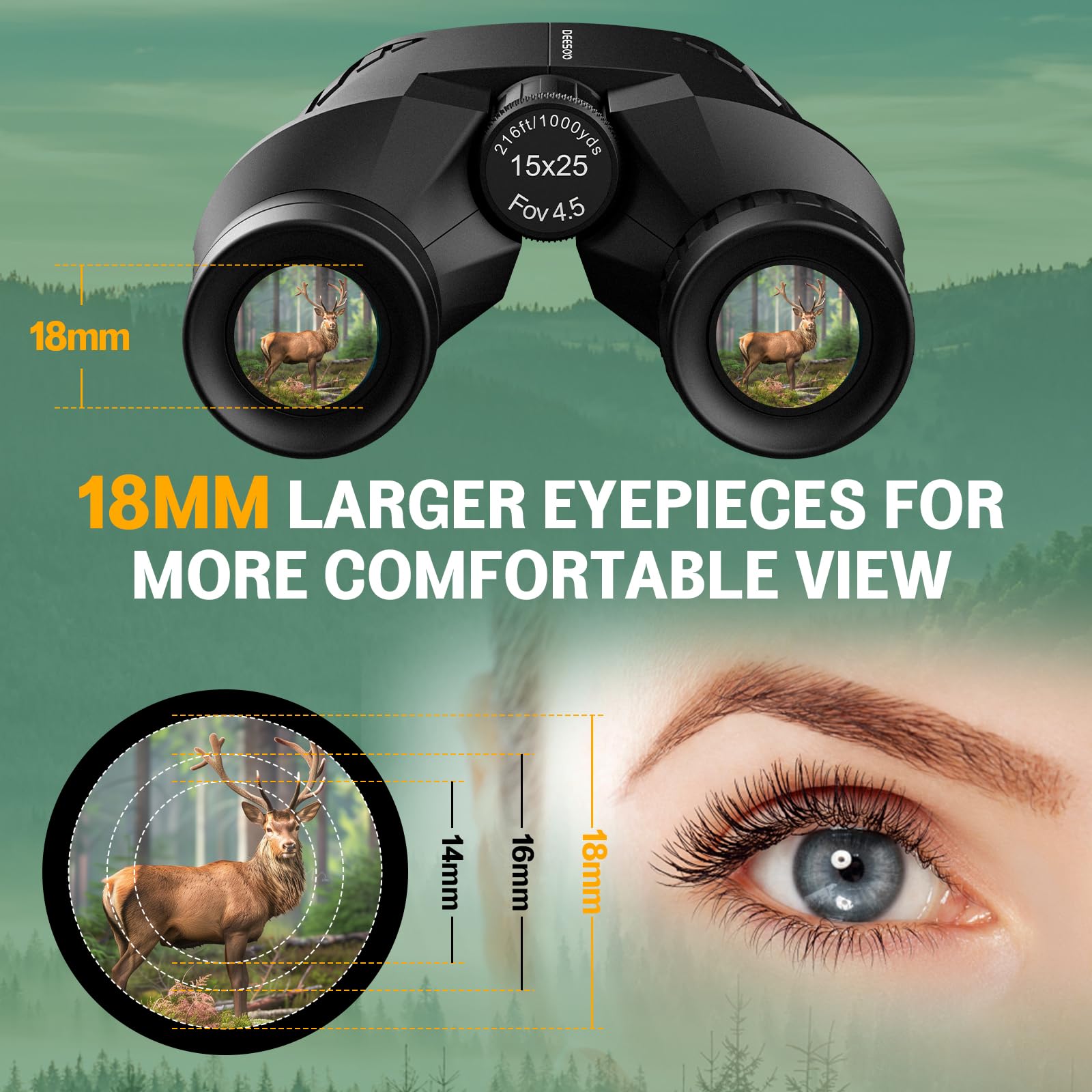 Deesoo 15X25 Binoculars - Ultra Clear Bak4 Optics With Wide Objective Lens For Adventurers