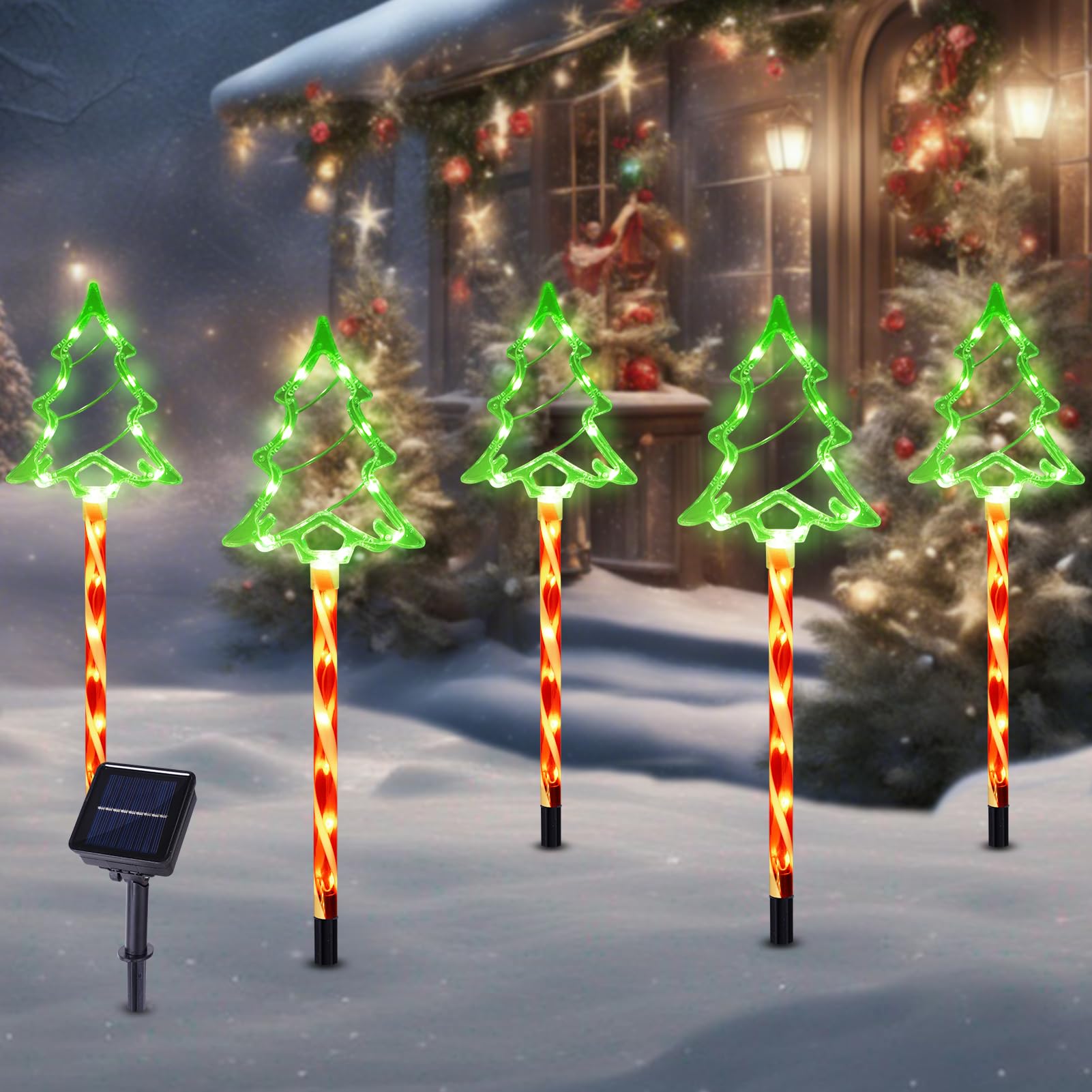 Brightdeck Solar Christmas Pathway Lights Outdoor Decorations, 8 Modes Xmas Tree Candy Lights Waterproof Led Garden Stake Lights For Walkway Yard Lawn Porch Holiday Decor 5-Pack