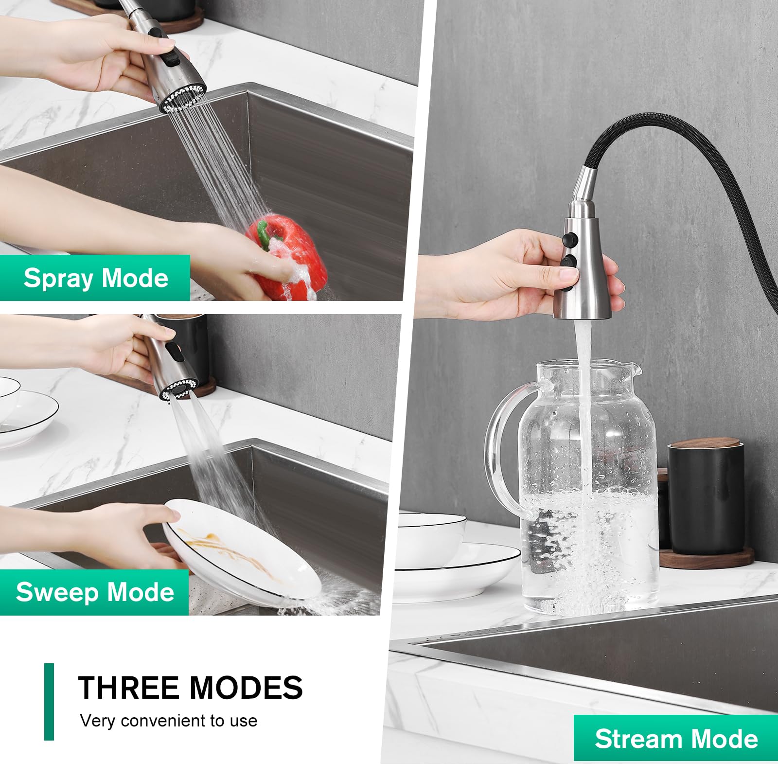 Crea Kitchen Faucets With Pull Down Sprayer, Faucets For Kitchen Sink, Small High Arc Rv Stainless Steel Single Handle Pull Out Kitchen Sink Faucets, Black Kithcen Faucet