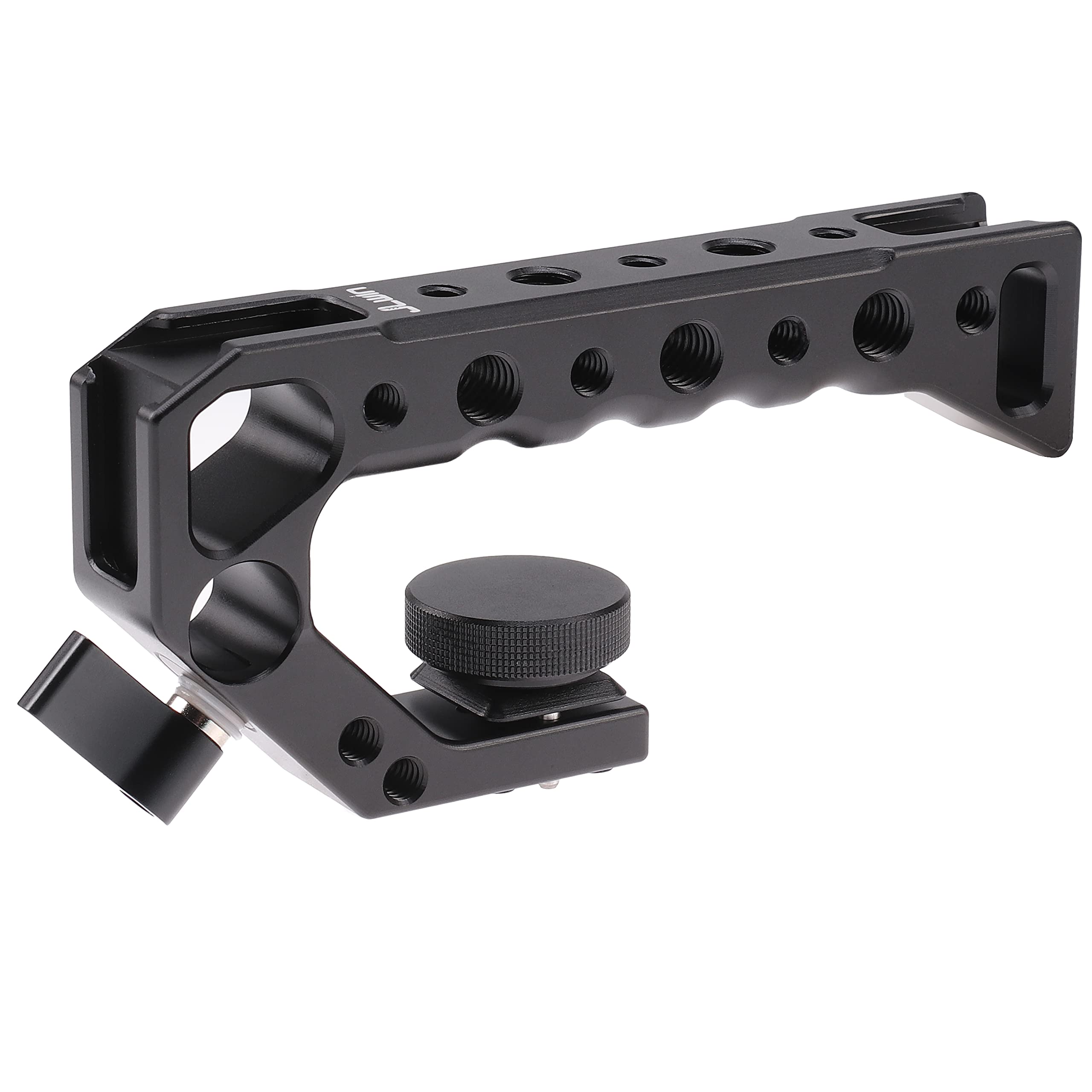 Focusfoto Top Handle Grip With 3/8" Locating Hole For Arri Standard Camera Cage, Extension Handgrip Mount With 1/4"-20 & 3/8"-16 Thread & Cold Shoe For Attaching Magic Arm, Led Video Light, Microphone