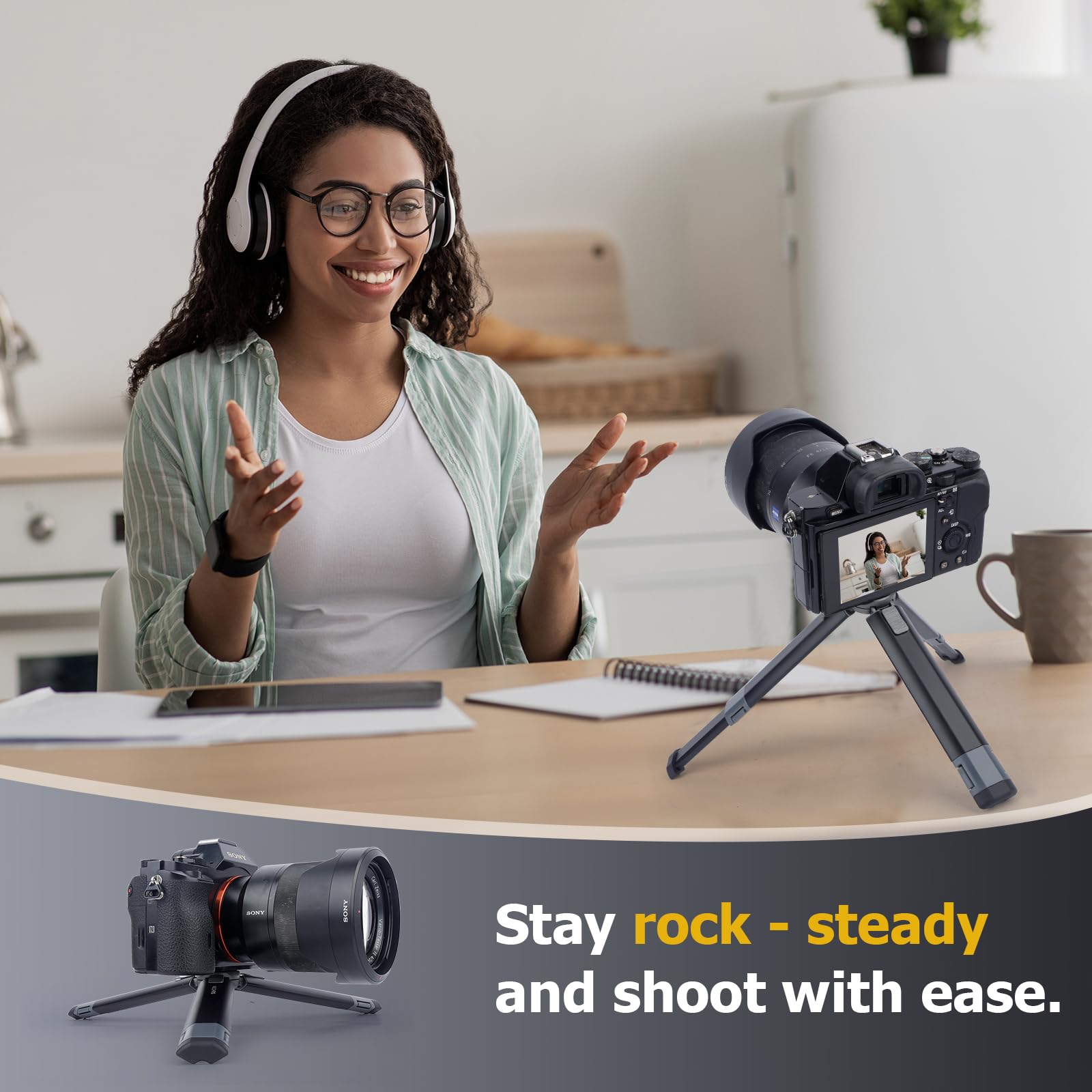 Mechrig Metal Desktop Extension Tripod, Adjustable 2-Stage Height & Angle Compact Stand With 1/4" Screw For Dslr Camera Gimbal Phone Mount Led Light - All-Metal-74007