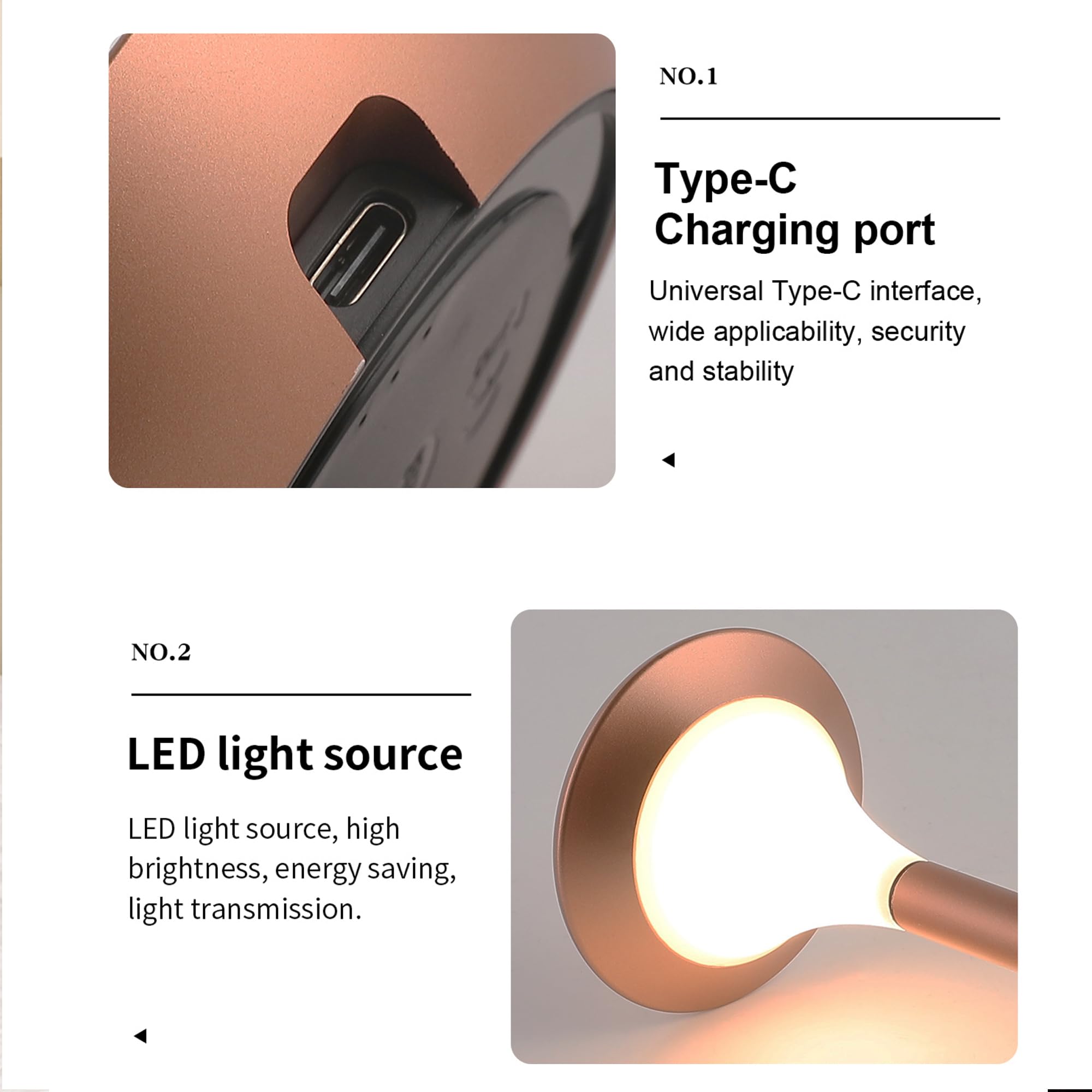 Atvsalf Rechargeable Cordless Touch Lamps,Battery Powered Lamp 3 Level Dimmable Table Lamp In Aluminium 3000K Rose Gold Touch Lamps For Bedroom/Bedside Lamp/Desk-004