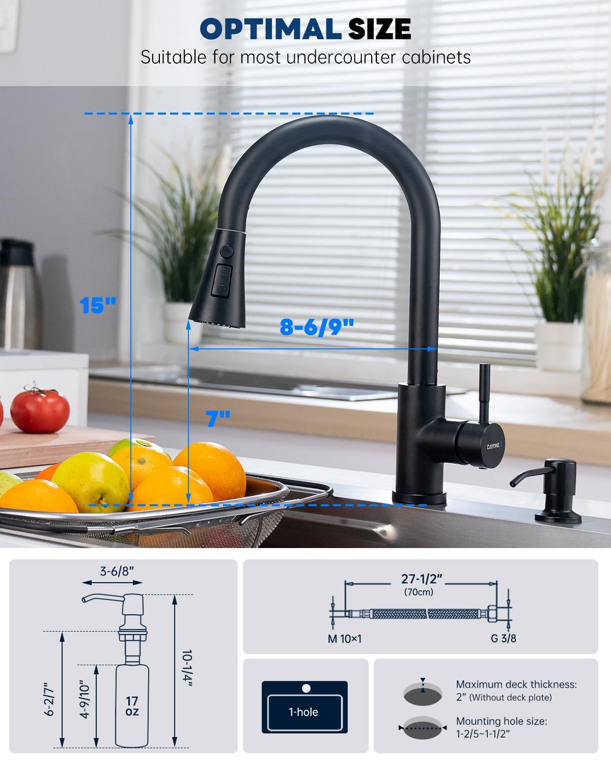 Blylund Matte Black Kitchen Faucets With Soap Dispenser,Kitchen Faucet With Pull Down Sprayer 3 Modes, Stainless Steel Modern Kitchen Sink Faucets High Arch Single Handle Faucet