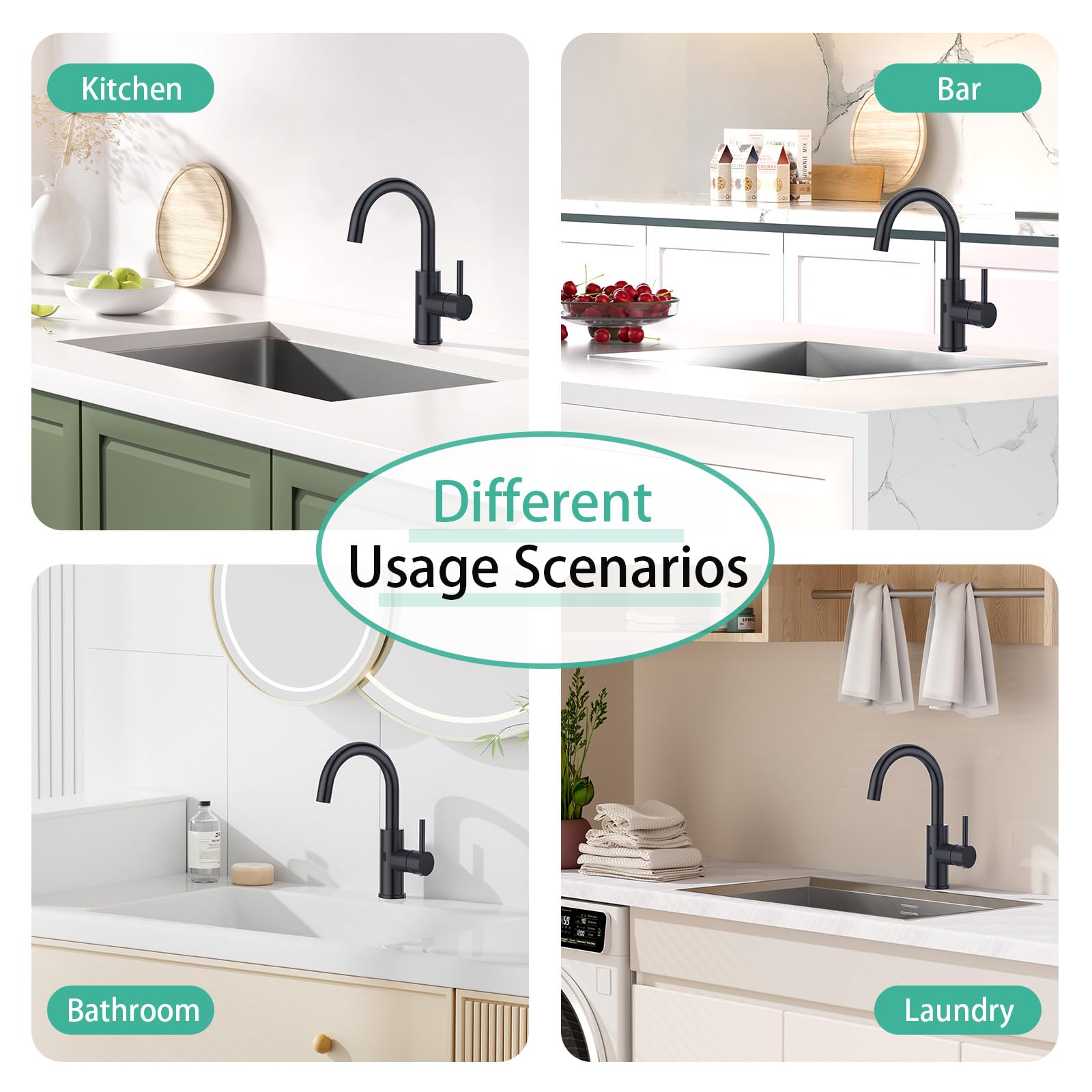 Crea Touchless Bar Sink Faucet,Black Bathroom Facuets 1 3 Holes, Single Handle Bathroom Faucets With Deck Plate,360°Swivel Stainless Steel Small Kitchen Faucet For Mini Pre Sink Rv Vanity Faucet
