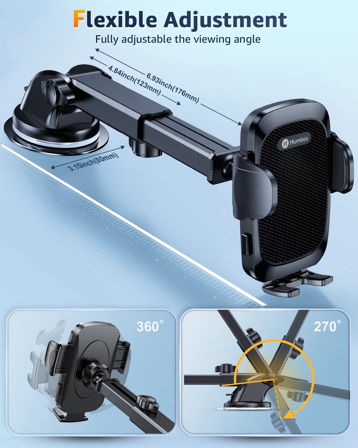 Kuxiyan Humixx Phone Mount For Car [Military-Grade Super Suction] Universal Hands- Phone Holder For Dashboard Windshield Air Vent For Iphone 14 Pro Max Plus Samsung All Phones & Cars