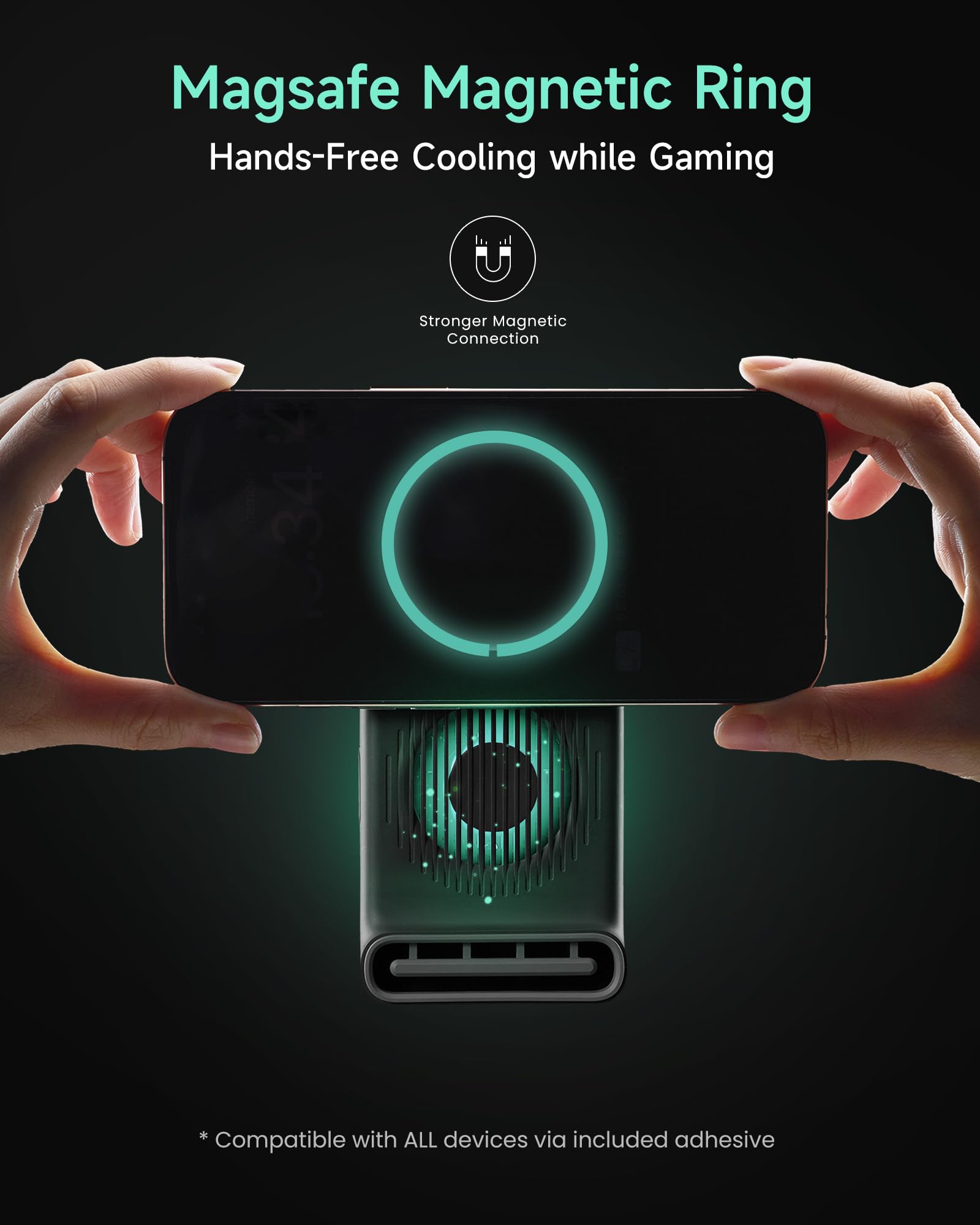 Mini personal fan by Beneunder, MagSafe compatible with magnetic ring, rechargeable for effective cooling
