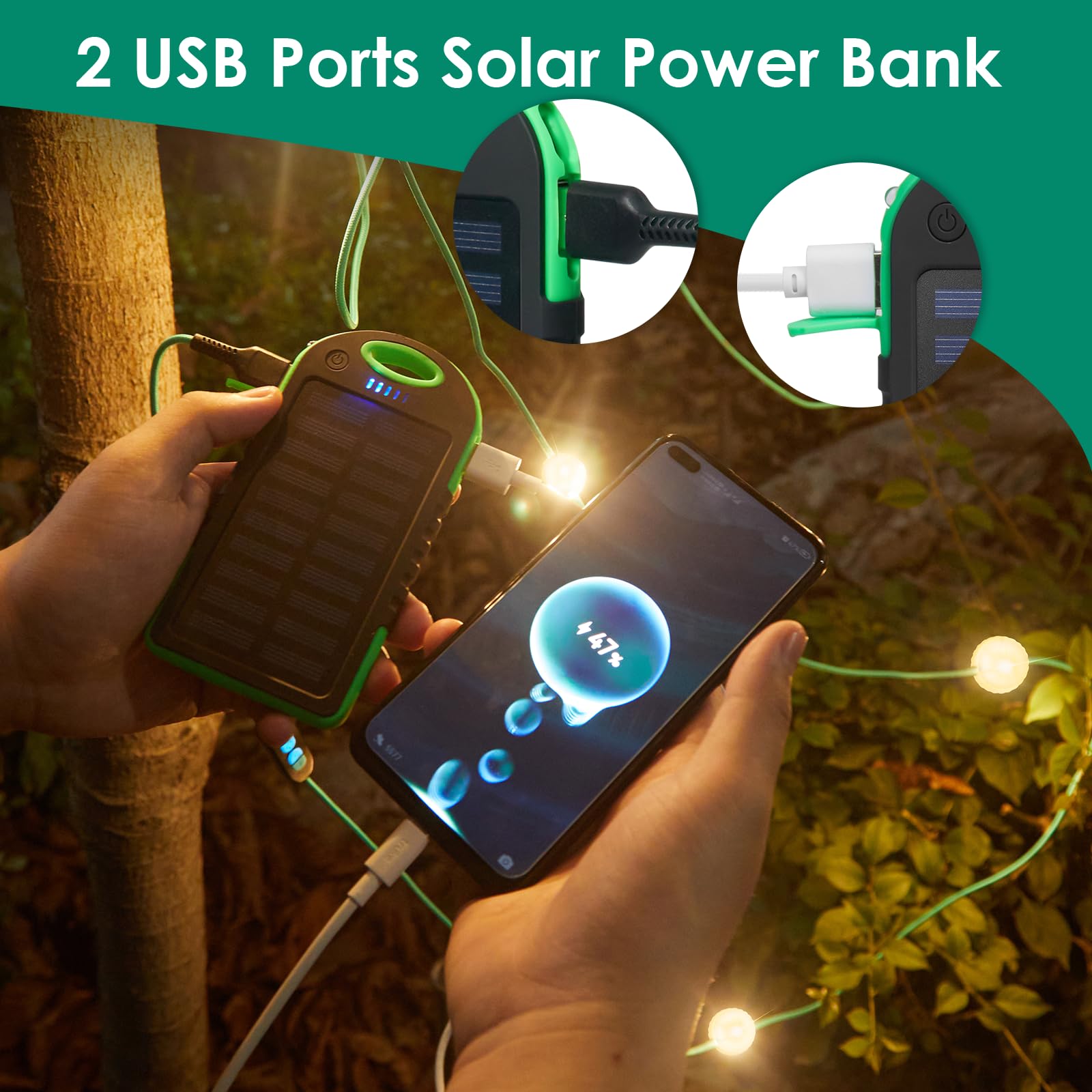Anpro Solar Camping String Lights, 17Ft Ultra Long String With Warm White 10Leds, Solar Powered And Usb Rechargeable Light With 7 Light Modes, Ipx4 Waterproof For Outdoors, Decorations, Camping
