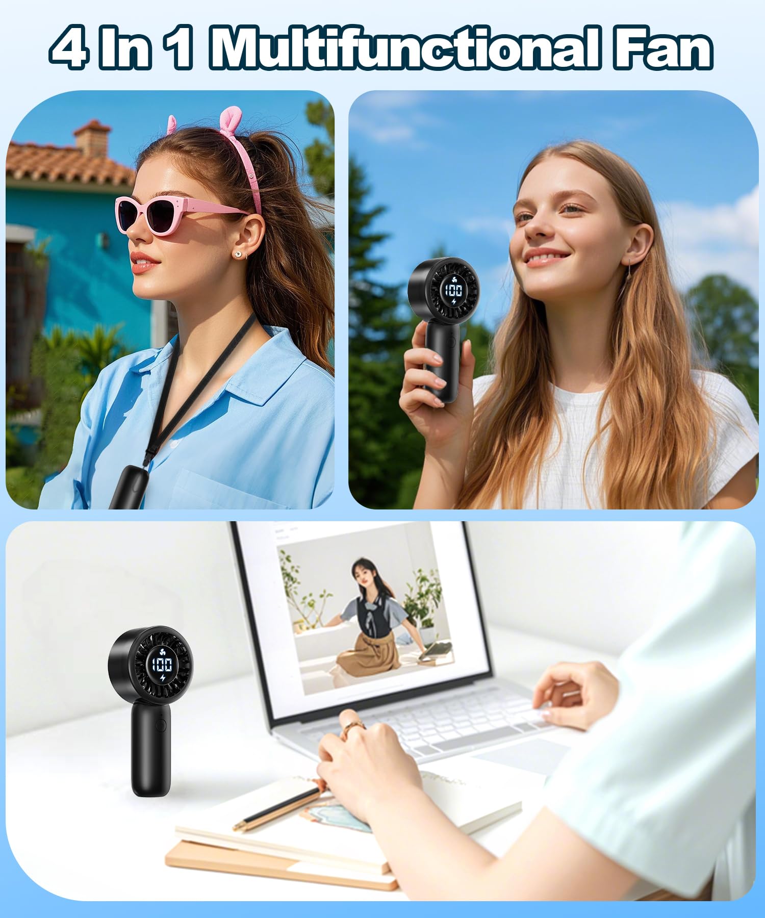 Portable Handheld Turbo Fan With Led Display - Turbocharged 32Ft Cooling, Long-Lasting 5 Speeds 4Oz