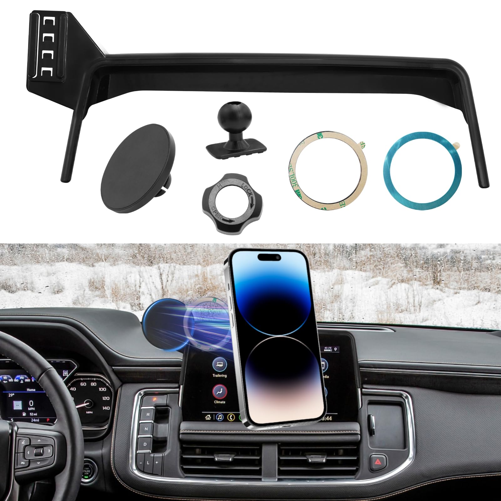 Apeser Magnetic Phone Holder Mount Compatible With Chevy Suburban Tahoe/Gmc Yukon -,Cell Phone Automobile Cradles For 10.2 Inch Touch Screen,360° Rotation Yukon Phone Holder Anti-Shake,Black