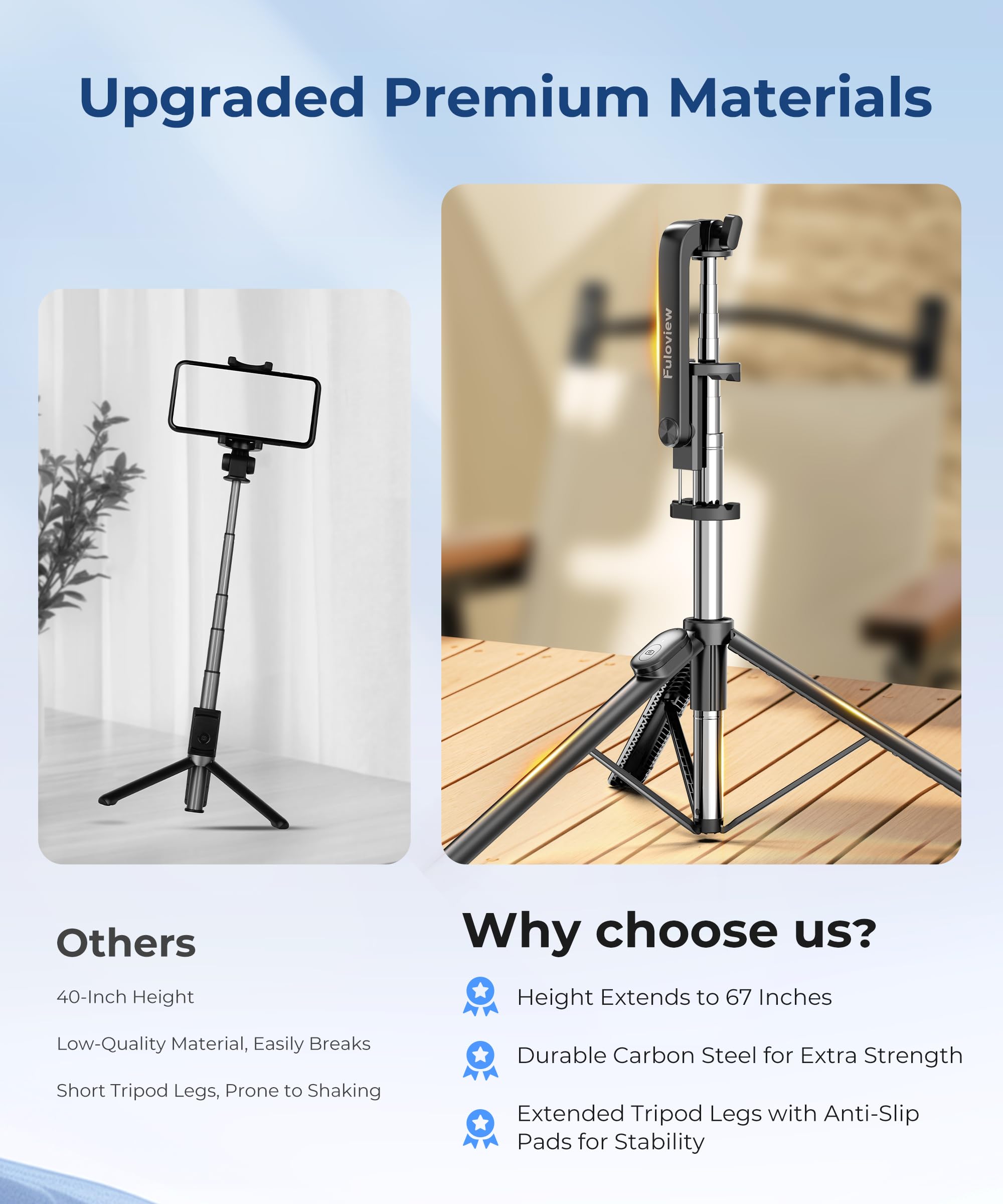 Fuloview 67‘’ Selfie Stick Travel Tripod, Extendable Tripod For Iphone With Wireless Remote Control And Phone Holder, Iphone Stand For Photograph, Compatible With All Cell Phones, Black