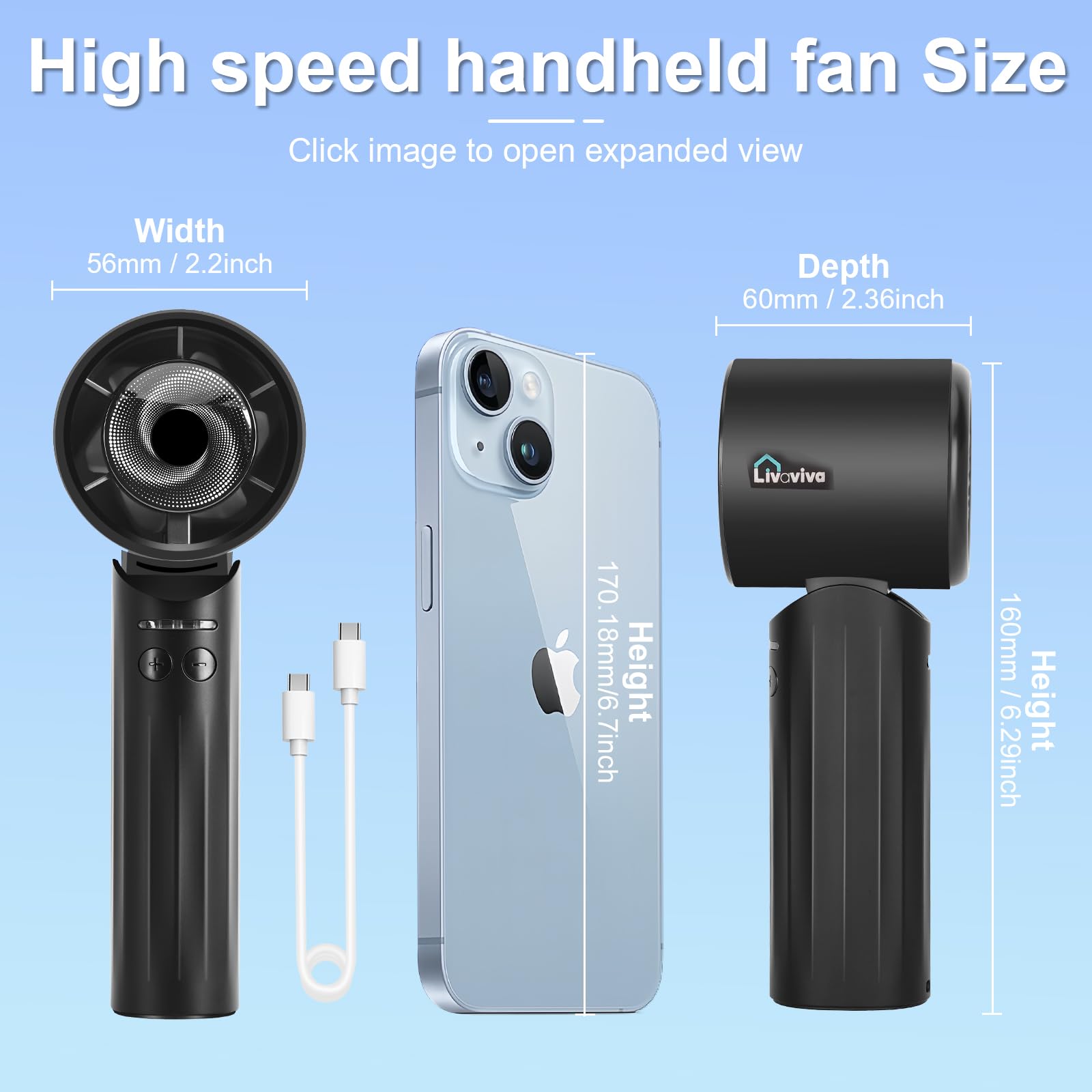 Handheld Fan, Adjustable Blowing Angle, Mini Portable Turbo Fan, Usb Type-C Rechargeable, Infinitely