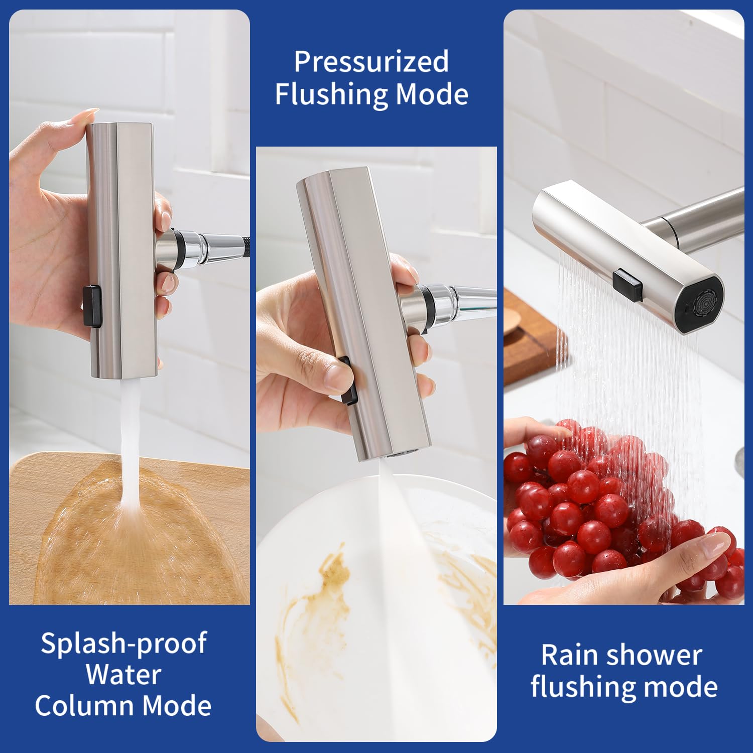 Deseegoal Waterfall Kitchen Faucets With Pull Down Sprayer, Three Function Sprayer Single Handle Sink Faucet 1 Or 3 Hole Installation, 360°Rotatable Kitchen Sink Faucet, Brushed Nickel