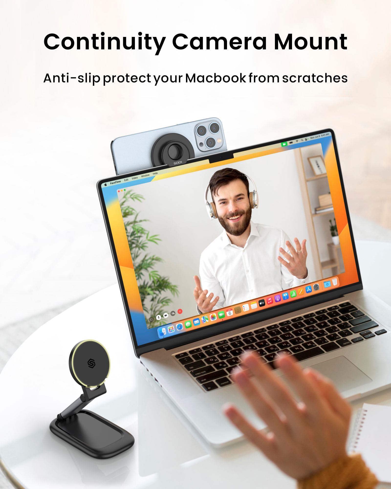 Sodi Continuity Camera Mount For Macbook&Iphone，Mag-Safe Webcam Mount Stand For Desk, Adjustable & Foldable Magnetic Phone Stand Compatible With Os Ventura, Iphone 16/15/14/13/12 Series Facetime