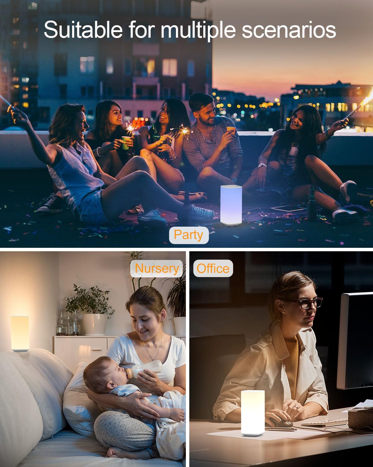 Bonsery Bedside Table Lamp Touch & Remote 3 Modes & 256 Rgb Colors, Touch Night Light For Kids With Warm White Lights Dimmable, Nursery Night Light Timer For Bedroom Living Room Outdoor Camping