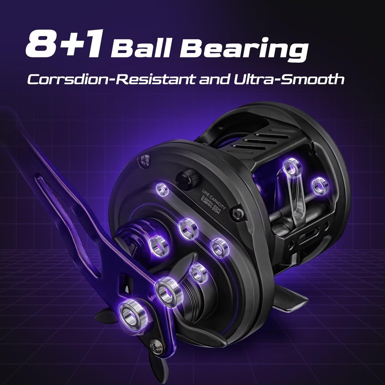 Handing Cruiser Shadow Round Baitcasting Reel - Full Metal Body Baitcaster With 17.64Lbs Max Drag, 8+1 Stainless Steel Ball Bearings, Corrosion Protection - Ideal For Slow Pitch Jigging Fishing Reels