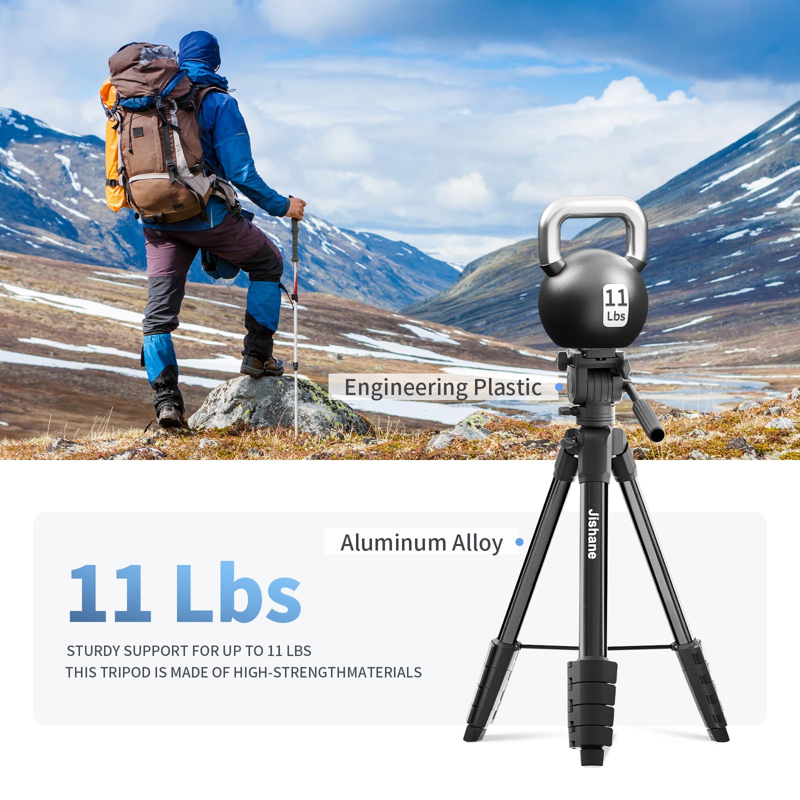 Jishane 61" Camera Tripod Stand For Canon Eos Rebel Nikon Dslr, Compact Travel Tripods With Phone Holder & Wireless Remote, Black Camera Stand For Photography/Vlogging, Max Load 11Lb