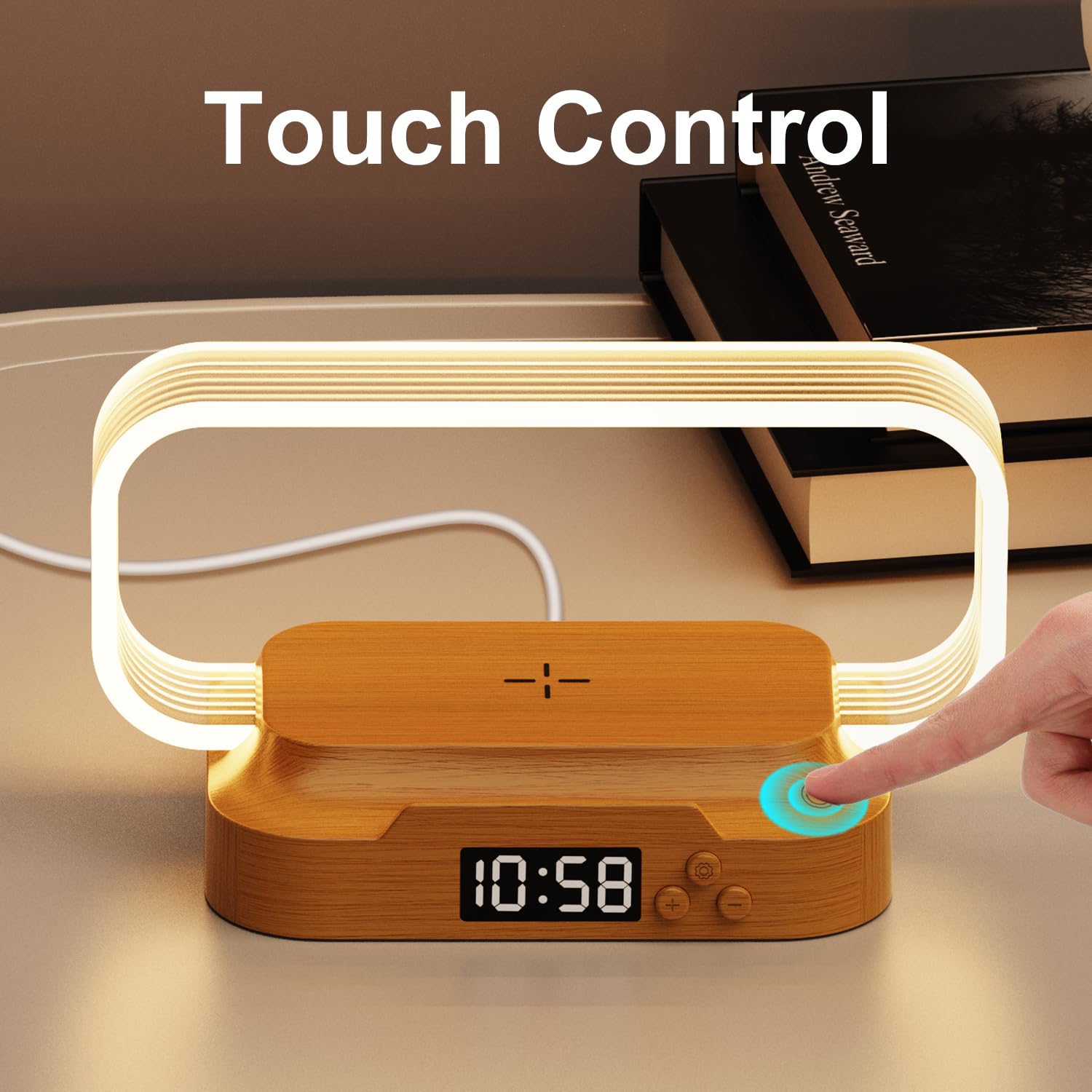 Donewin Small Nightstand Lamp With Wireless Charger,Cute Bedside Lamp With Clock,Small Table Lamp For Bedroom,Mini Night Light For Bedroom,Tiny Light As ,Stepless Dimmable,3 Color Modes