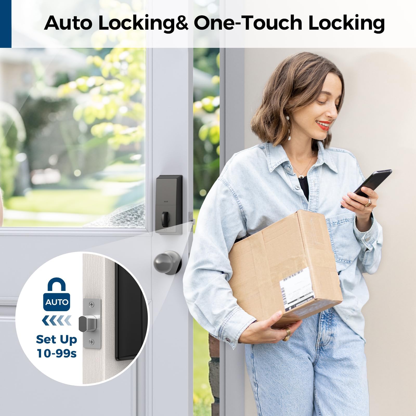 Arpha Keyless Entry Door Lock Deadbolt With Handle Set, 5-In-1 Fingerprint Keyless Entry Door Lock – App Control,Fob, Anti-Peep Keypad Code, Auto Lock, Easy To Install, Waterproof