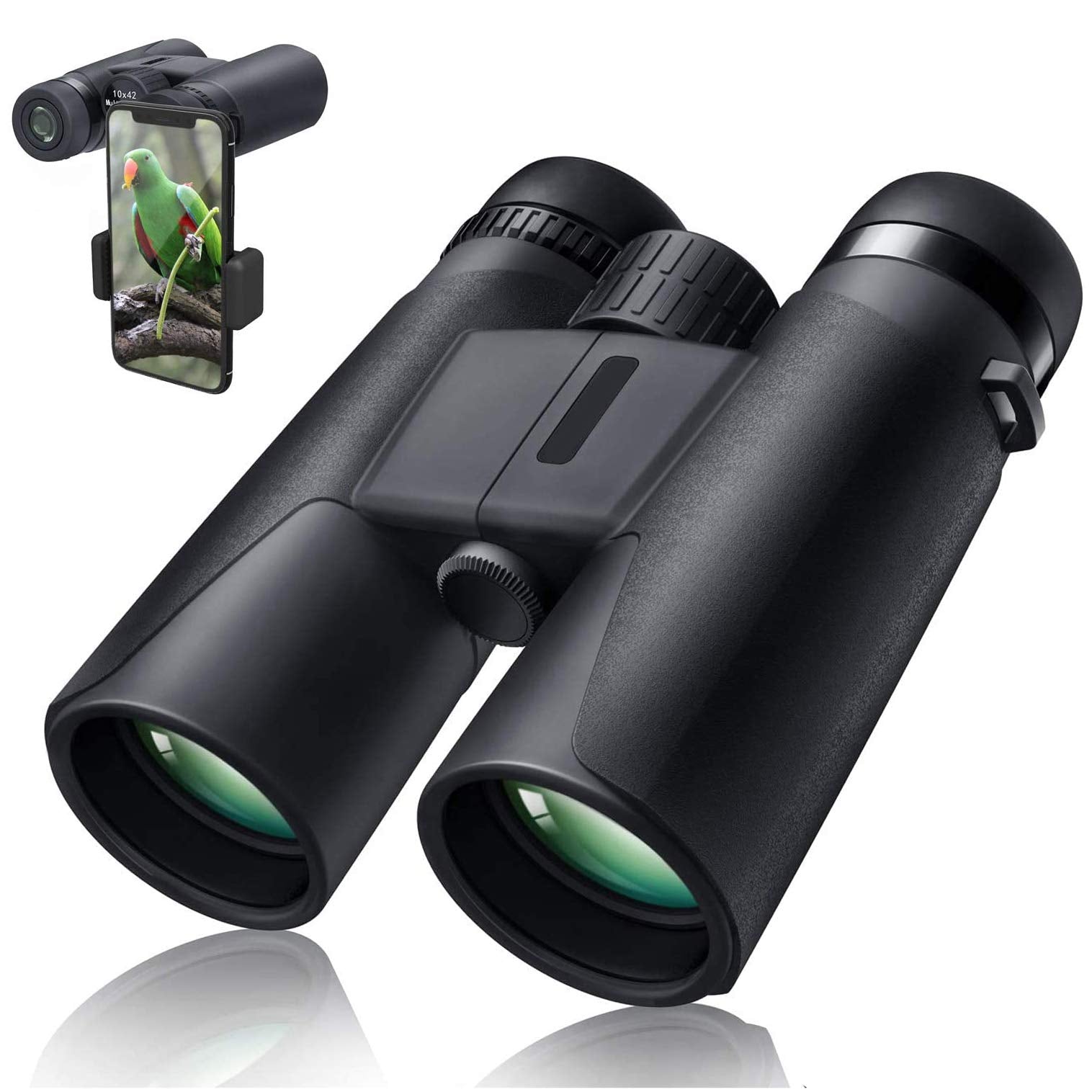 Megrezo 10X42 Professional Binoculars With Smartphone Adapter, Compact Waterproof Low Night Vision Binoculars For Adult Birds Watching Hunting Concert Travel
