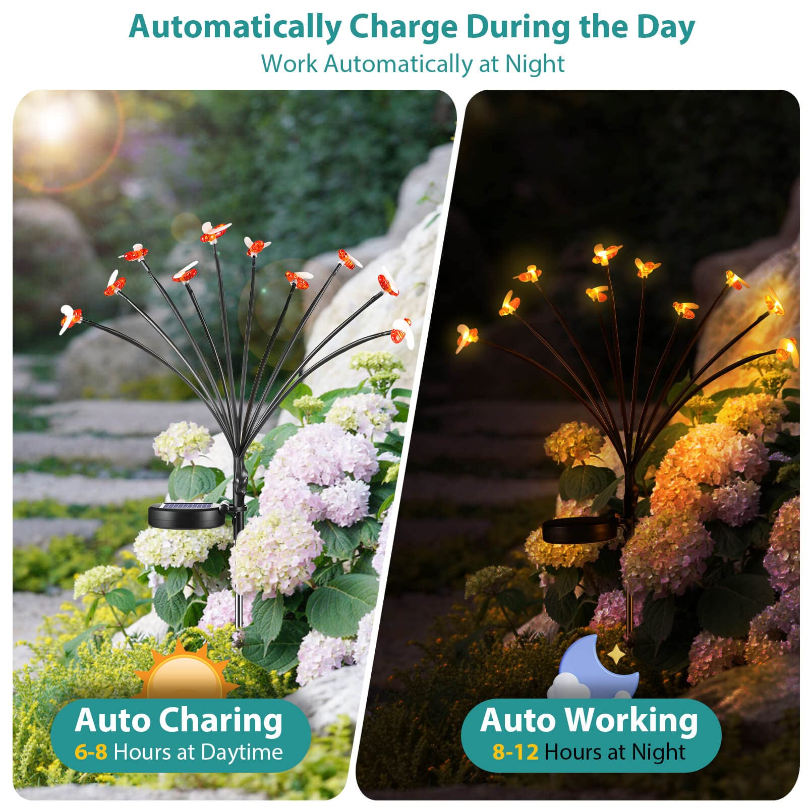 Semilits Solar Landscape Path Lights 10Led Honey Bee Garden Decoration Outdoor Solar Lights 2Pack