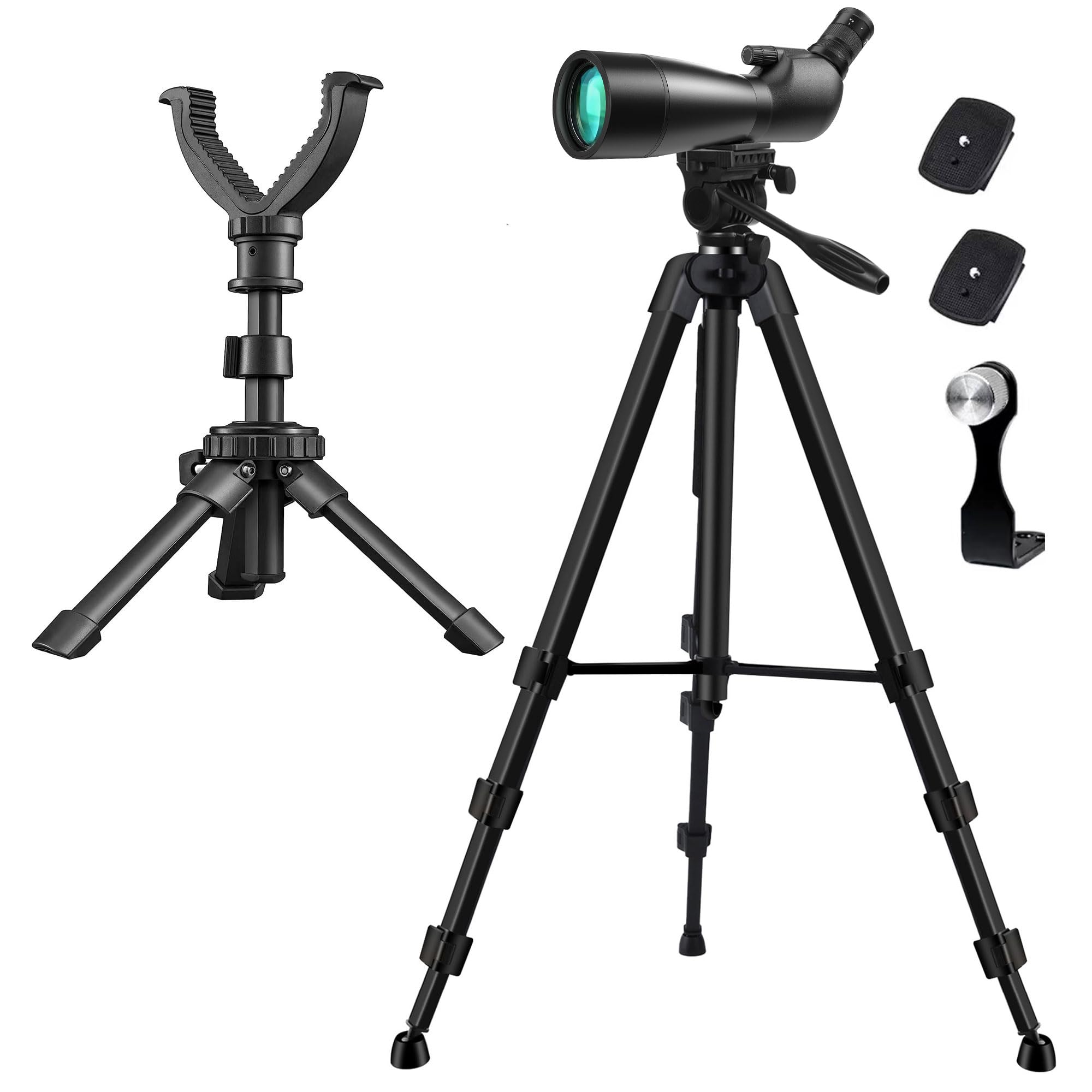 Lcncy Spotting Scope Tripod, Shooting Tripod And Compact Shooting Stand Rest Hunting V Yoke, With Binoculars Adapter And Removable 360° Rotate Fluid Head, Perfect For Binoculars, Spotting Scope, Shooting